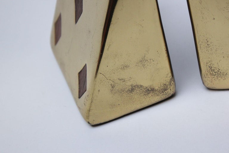 Ben Seibel for Jenfred Ware Bookends in Brass and Walnut 