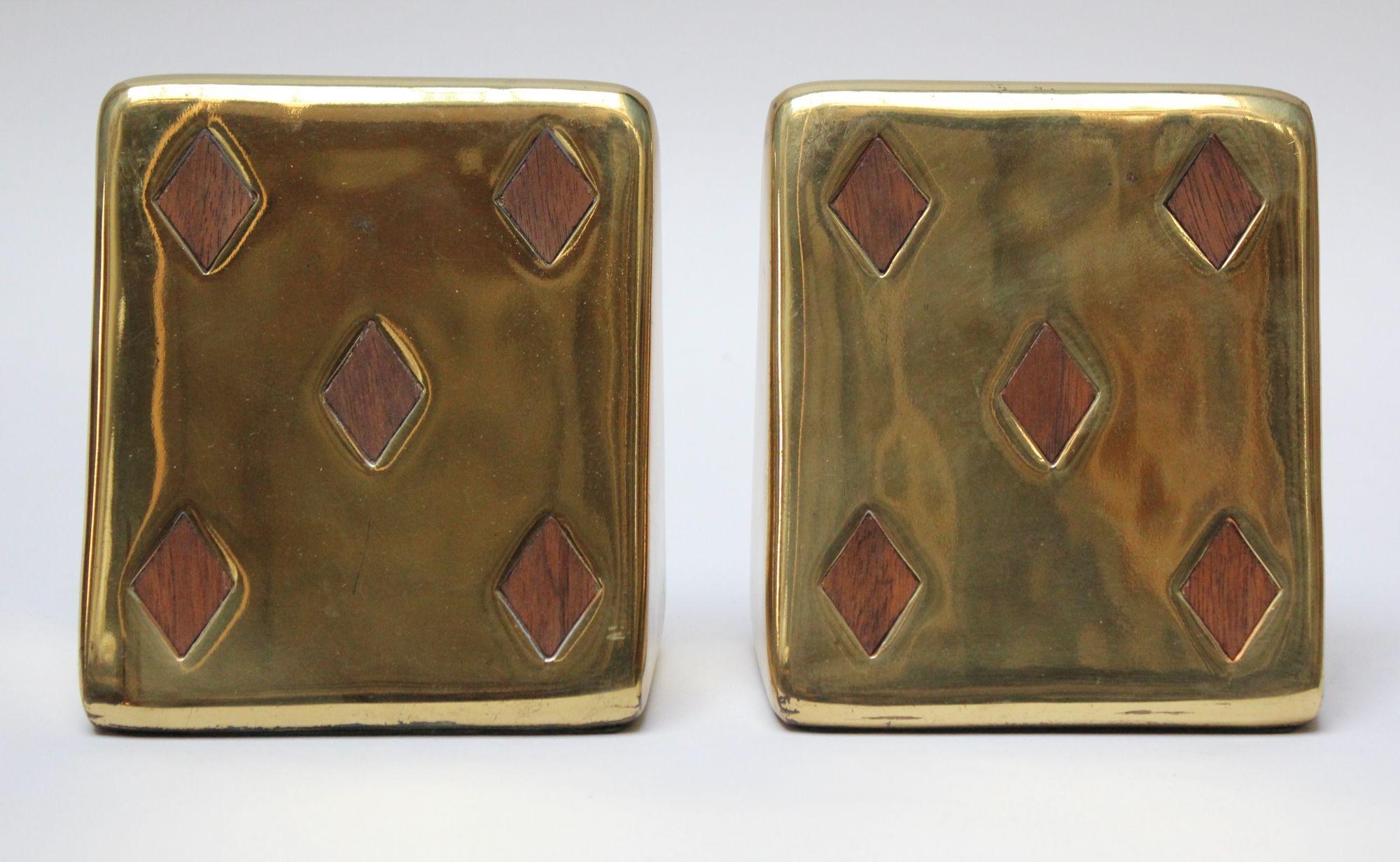 Mid-Century Modern Ben Seibel for Jenfred Ware Bookends in Brass and Walnut 