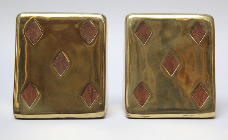 Mid-Century Modern Ben Seibel for Jenfred Ware Bookends in Brass and Walnut 