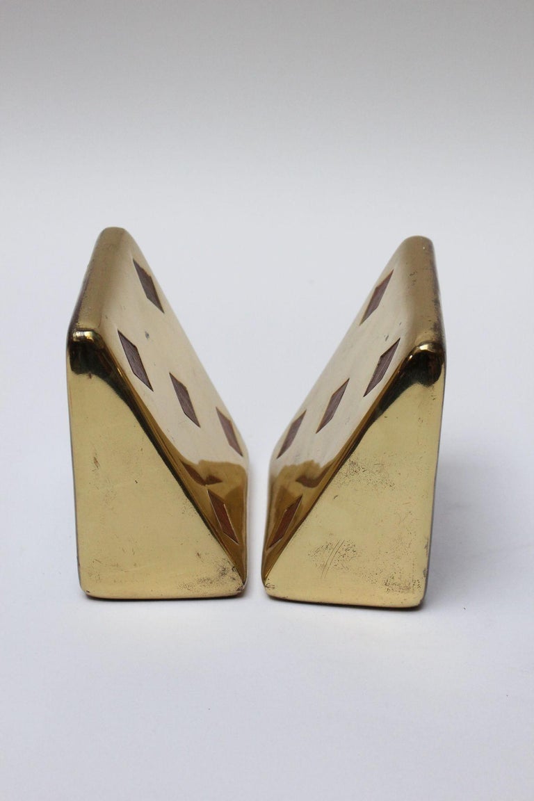 American Ben Seibel for Jenfred Ware Bookends in Brass and Walnut 