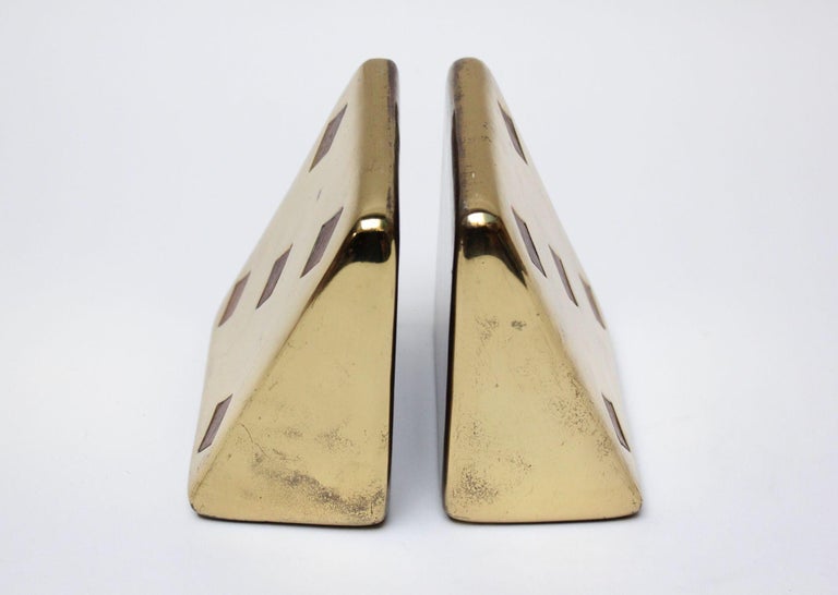 Inlay Ben Seibel for Jenfred Ware Bookends in Brass and Walnut 