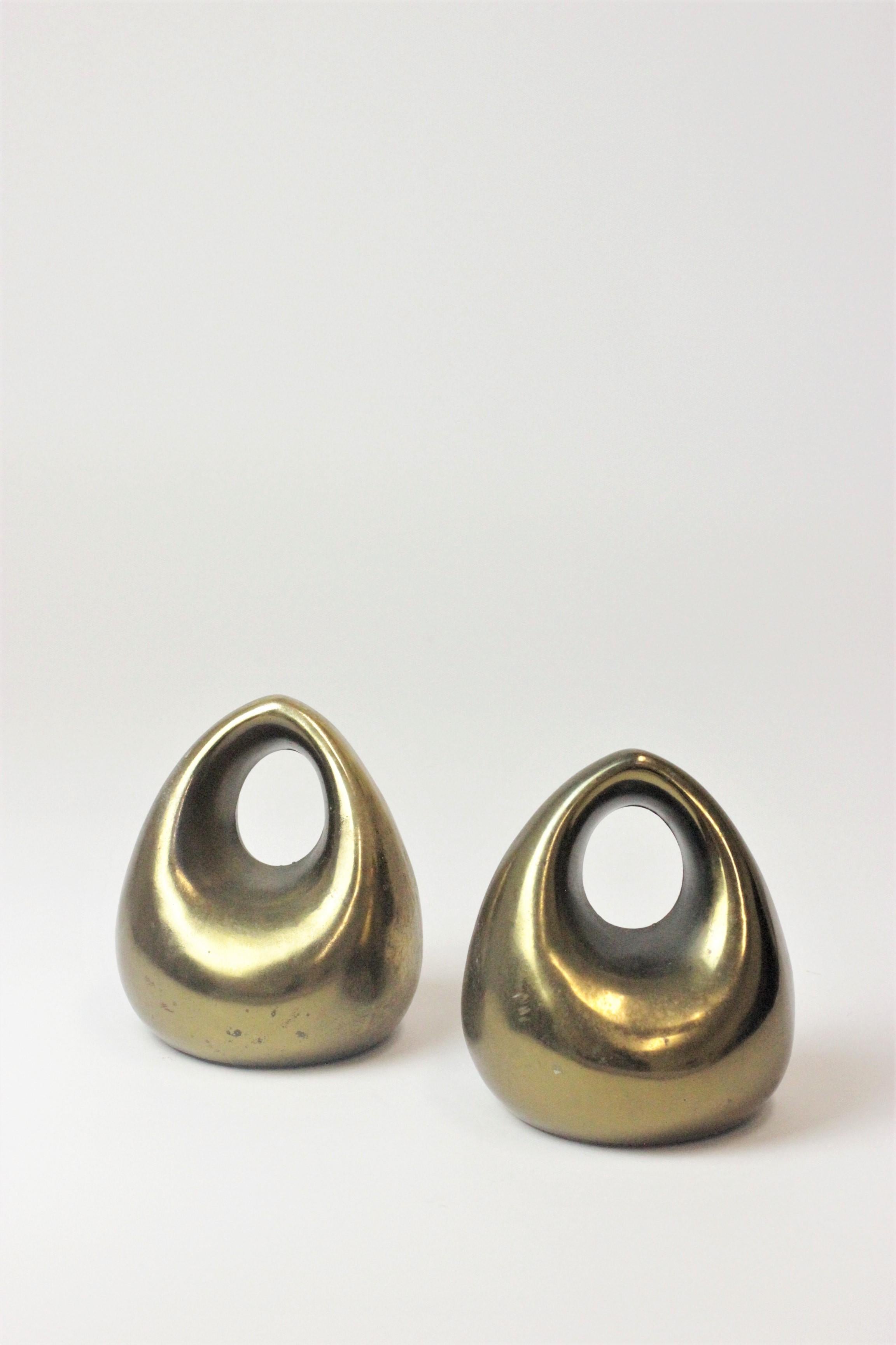 Ben Seibel for Jenfred-Ware Midcentury Gold Orb Bookends In Good Condition For Sale In Sheffield, GB