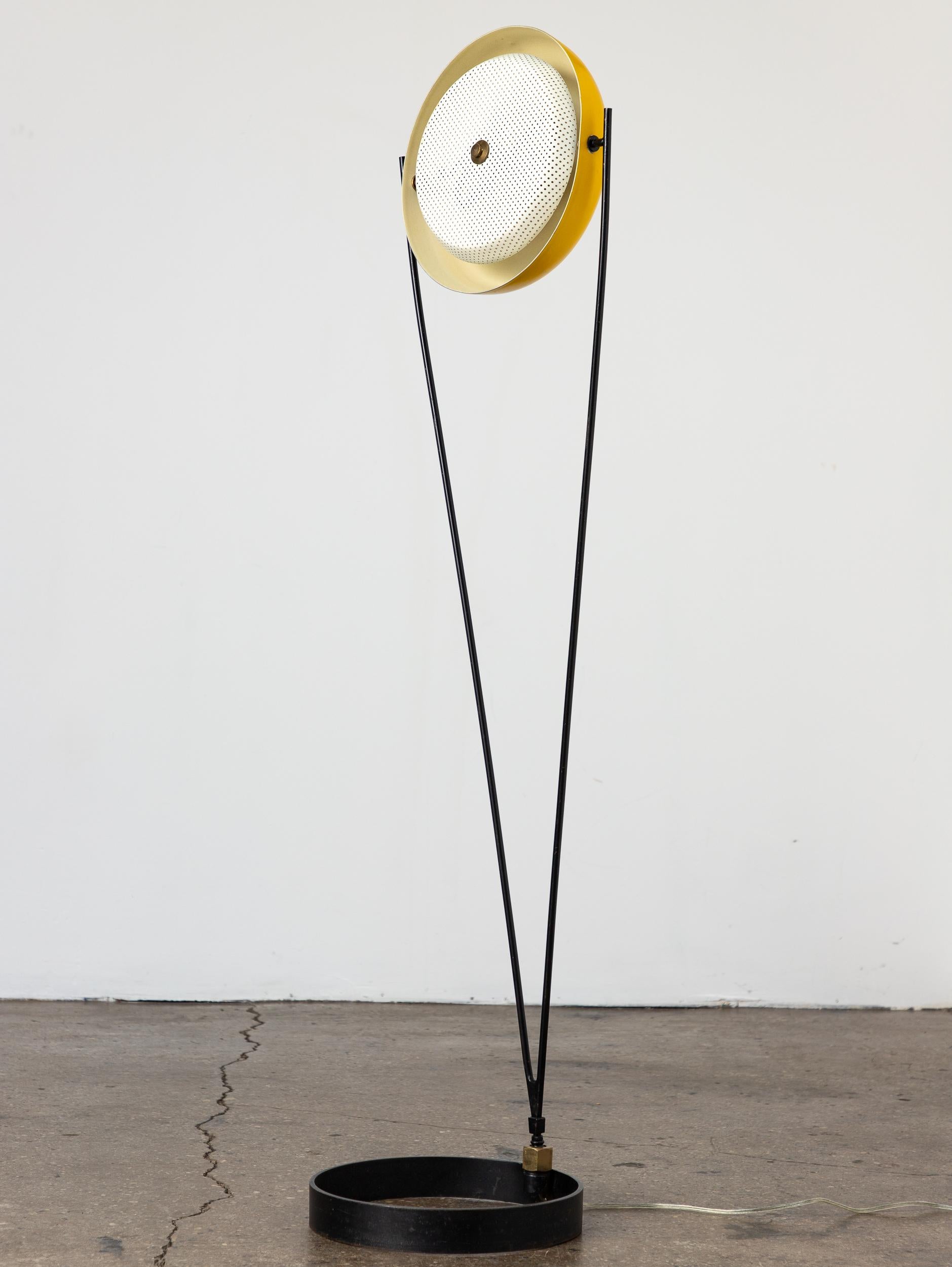 Ben Seibel for Raymor Perforated Metal Iron Model 5007 Flexlight Floor Lamp In Good Condition For Sale In Brooklyn, NY