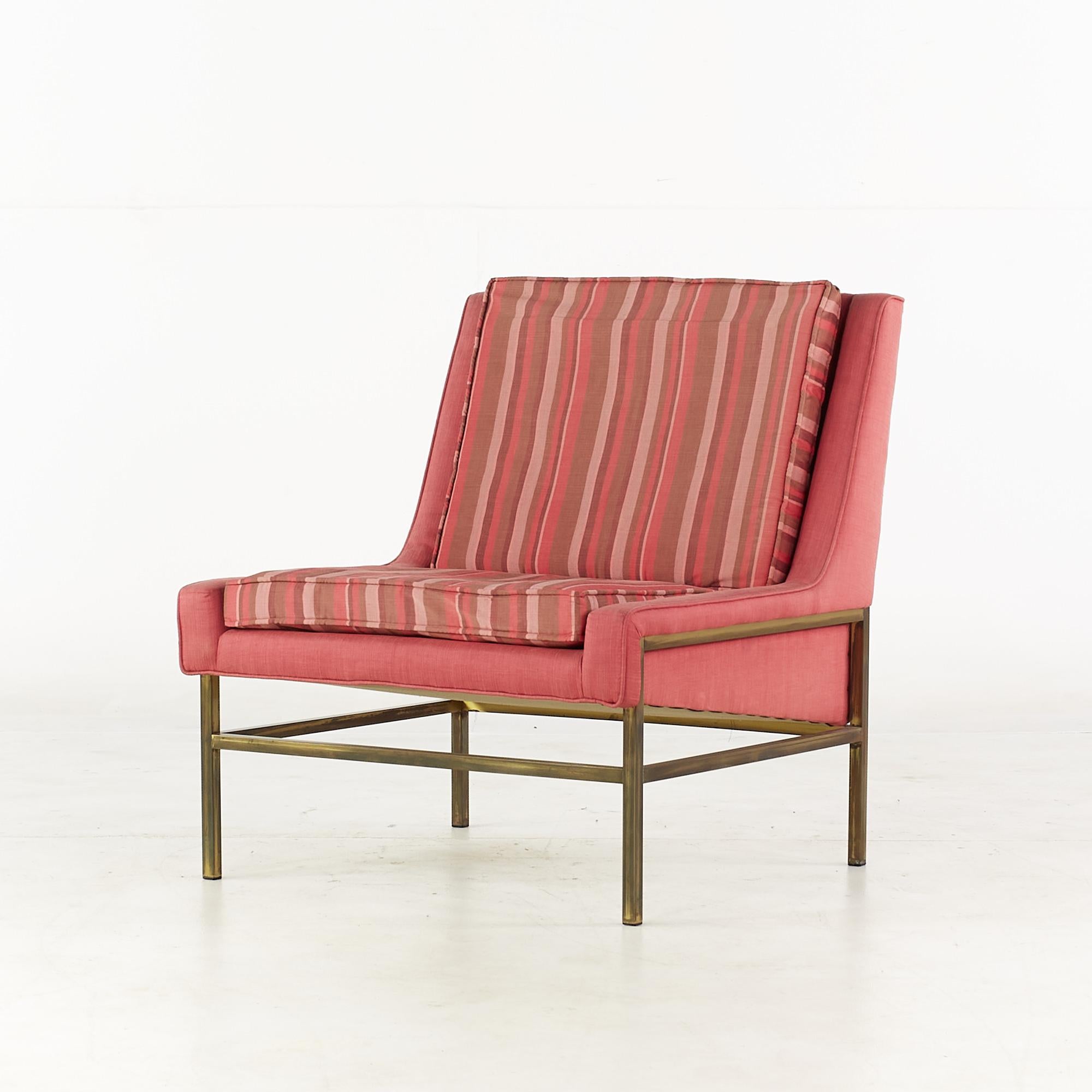 Fin du 20e siècle Paire de fauteuils pantoufles en laiton à base en laiton Ben Seibel pour Stand Built Furniture MCM en vente