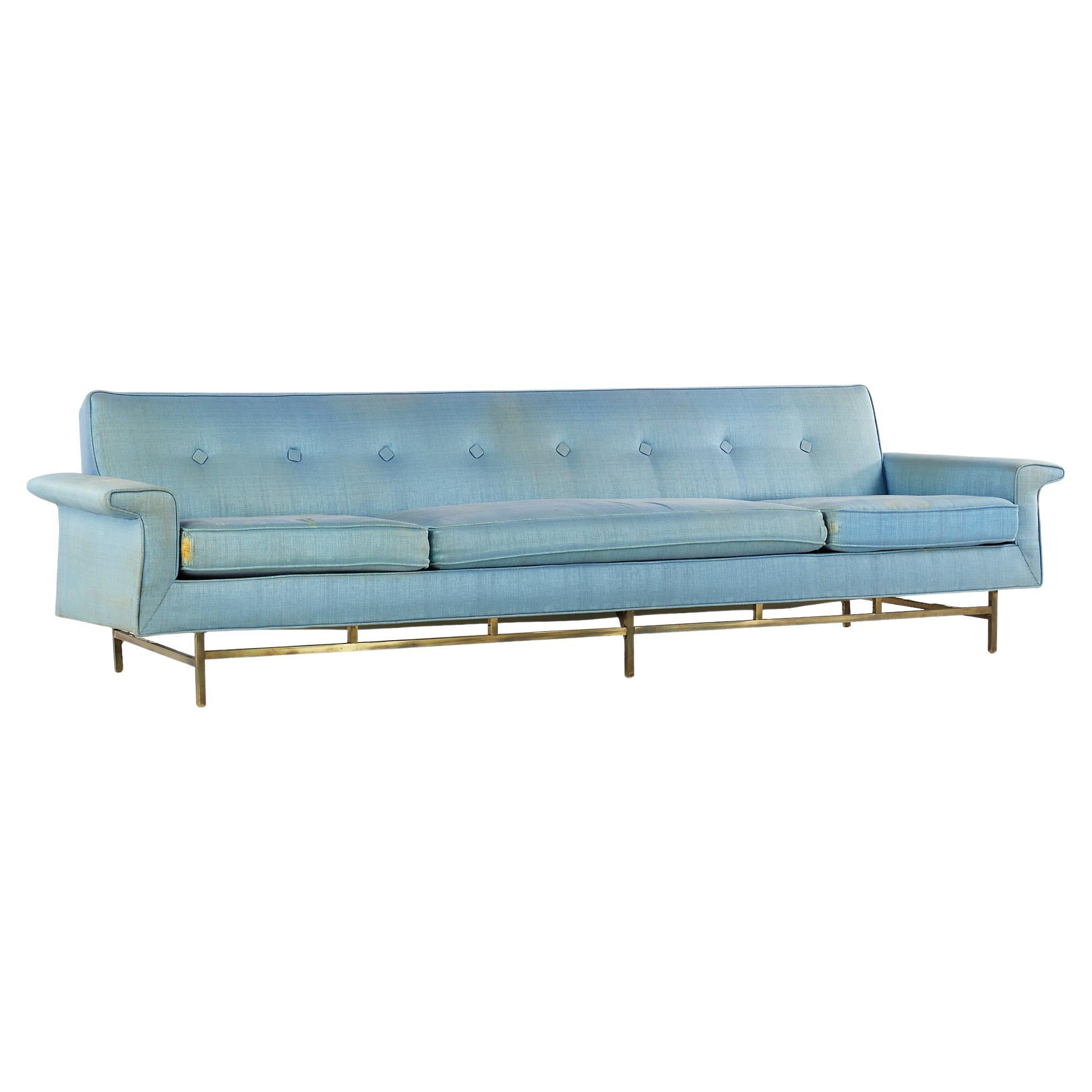 Ben Seibel for Stand Built Furniture Midcentury Brass Base Sofa For Sale