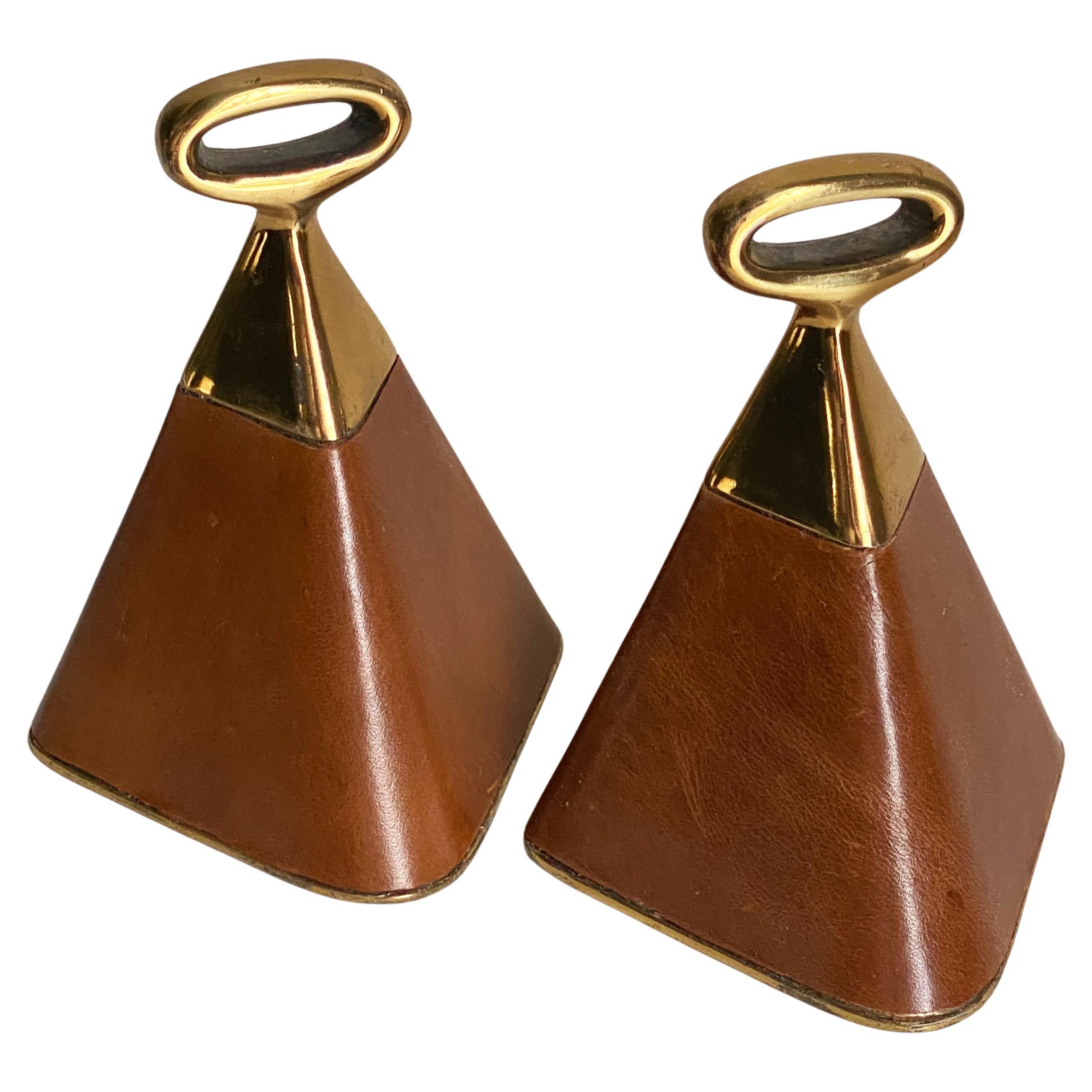 Ben Seibel Jenfred-Ware Bookends for Raymor -- Leather 
Brass Mid-Century For Sale