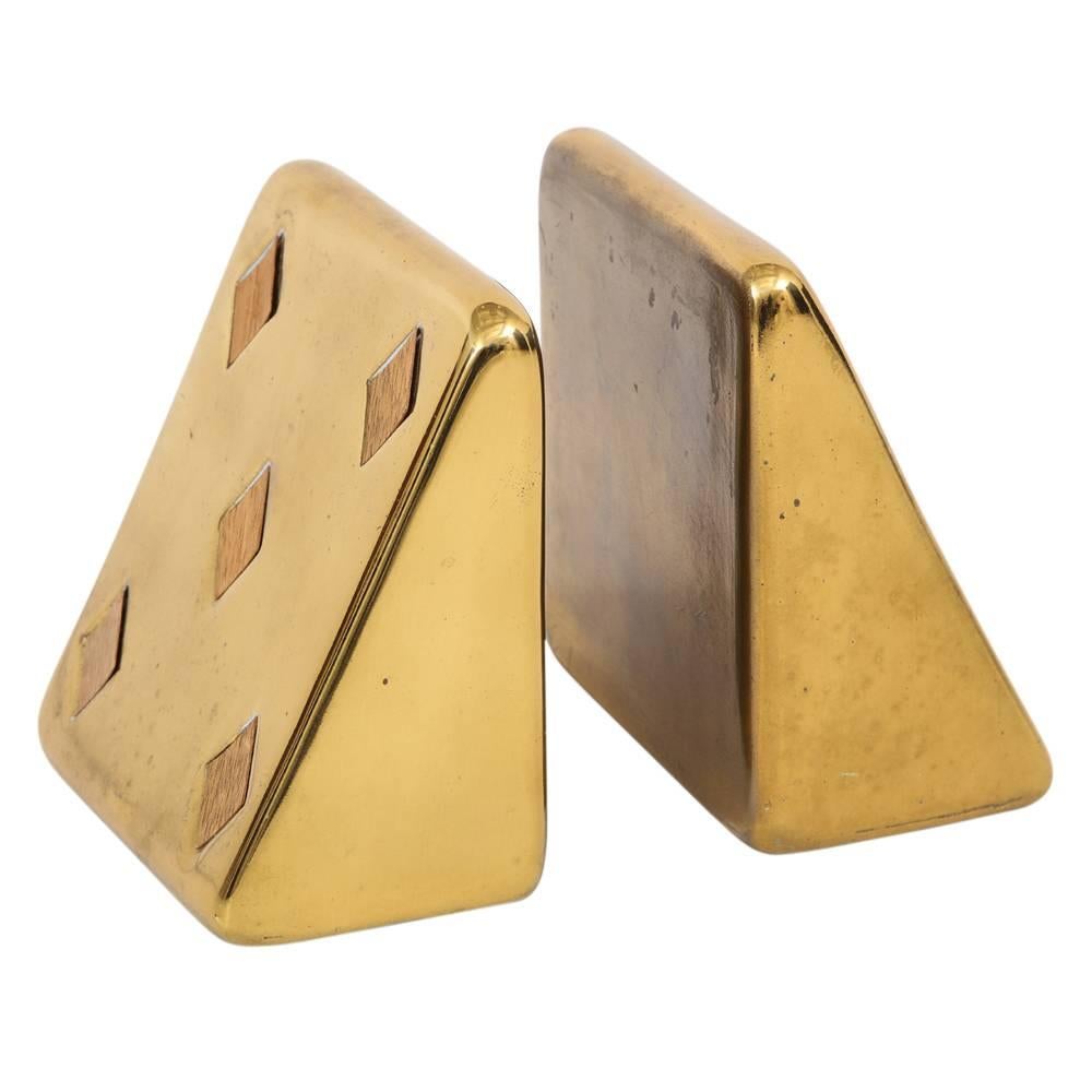 Mid-Century Modern Ben Seibel Brass Bookends Jenfred-Ware Playing Cards Five of Diamonds Signed