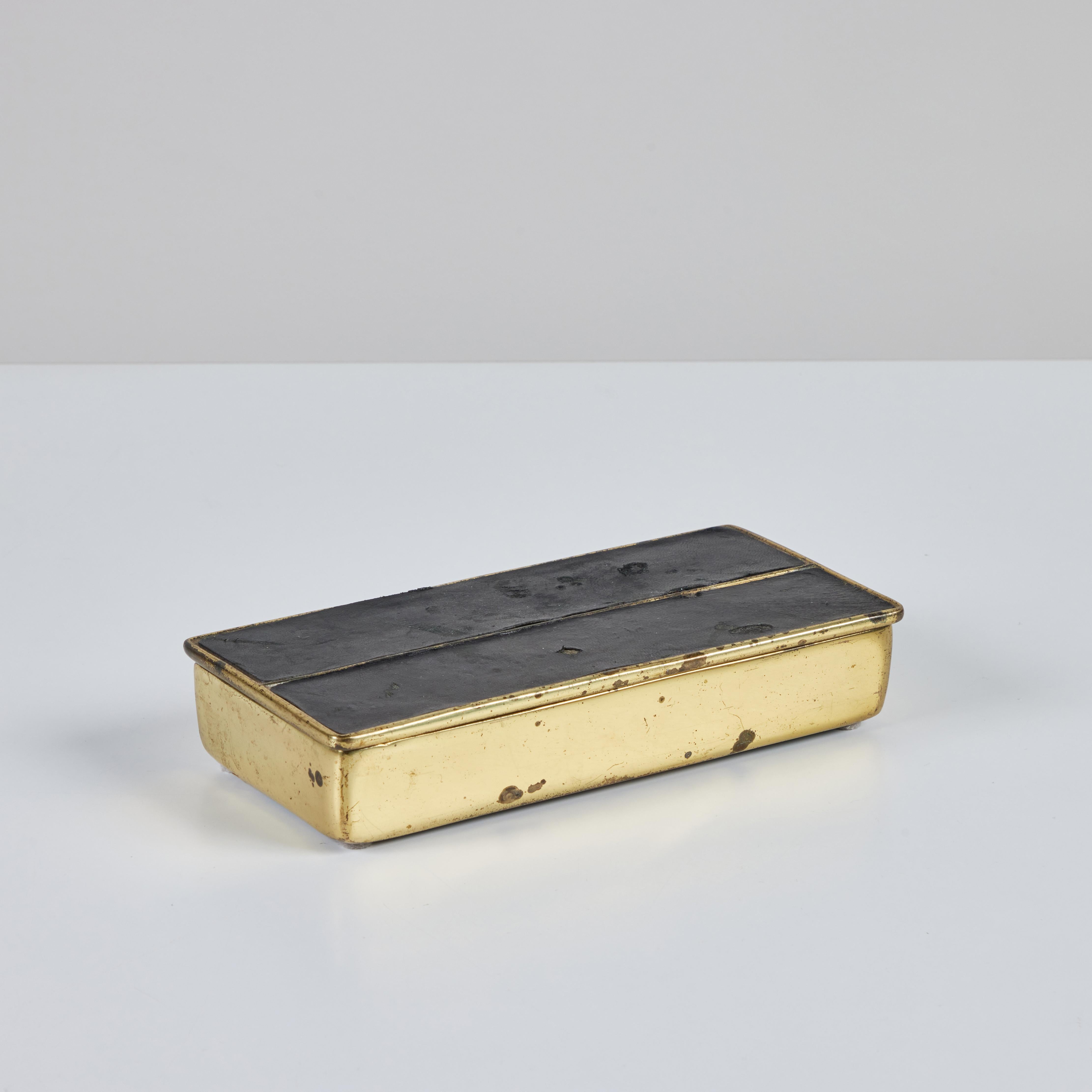 American Ben Seibel Leather and Brass Lidded Box for Jenfred-Ware