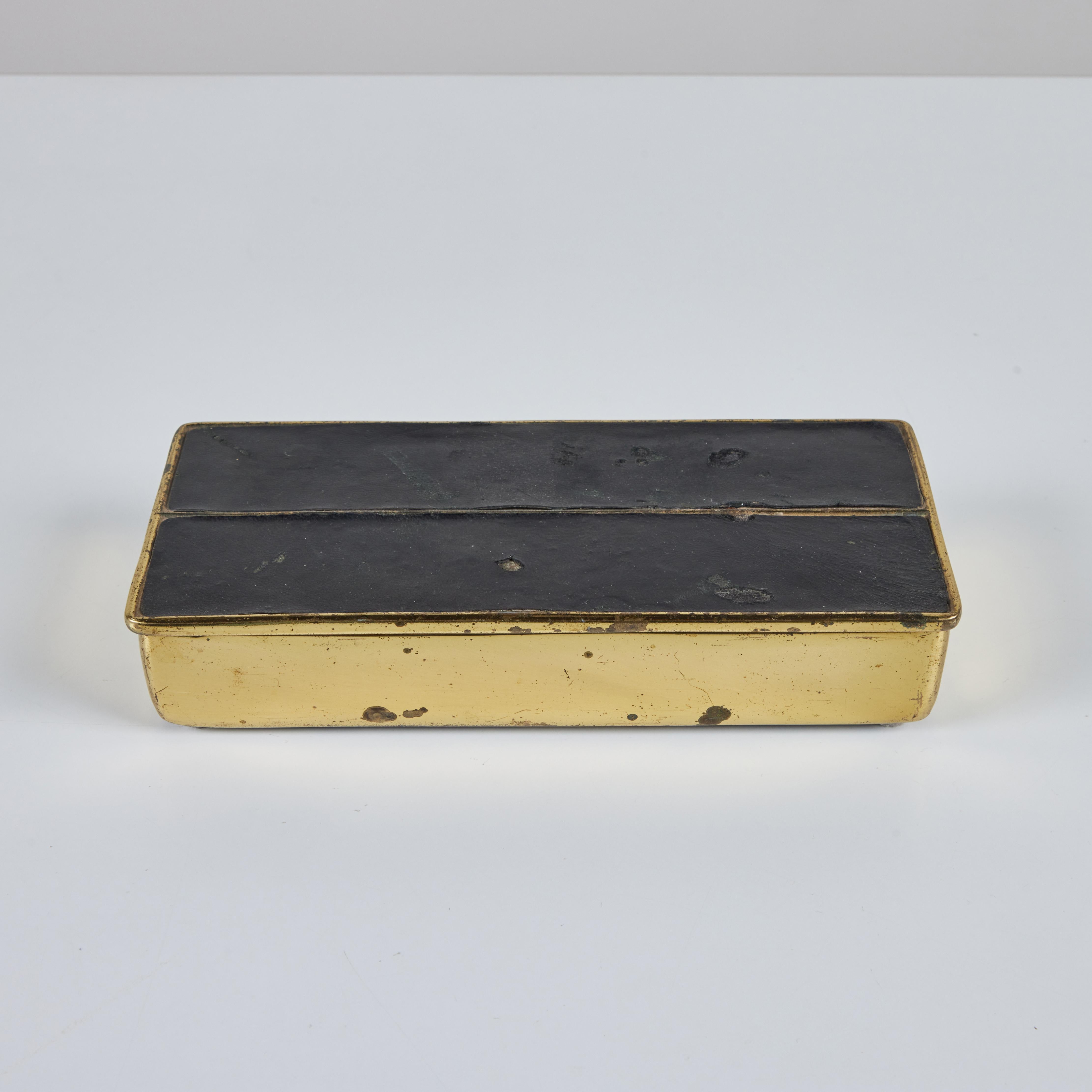 Patinated Ben Seibel Leather and Brass Lidded Box for Jenfred-Ware