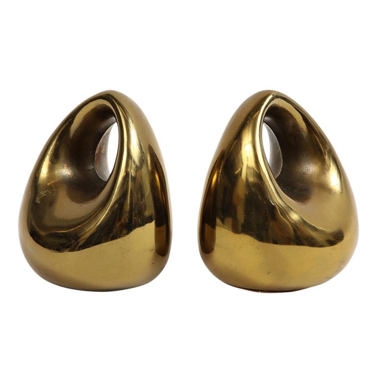 North American Ben Seibel Orb Bookends, Brass, Jenfred-Ware For Sale
