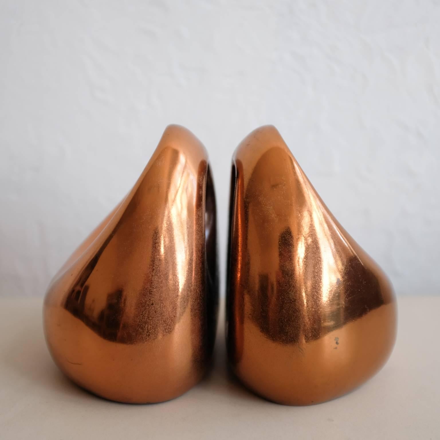 Ben Seibel Orb Jenfredware Bookends in Copper In Good Condition In San Diego, CA