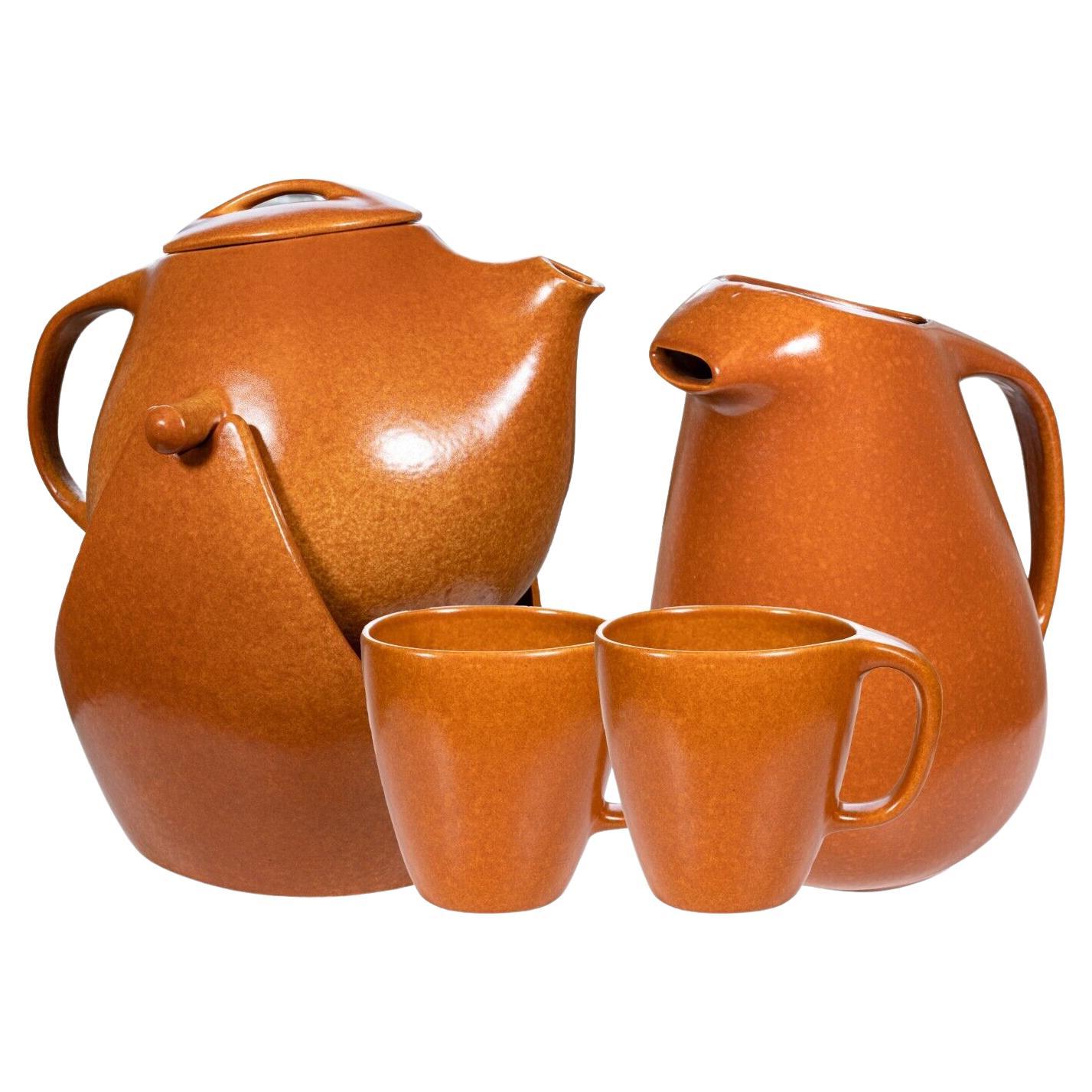 Ben Seibel Raymor Roseville Terra Cotta Tilting Coffee Pot, Pitcher, & Mugs