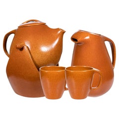 Retro Ben Seibel Raymor Roseville Terra Cotta Tilting Coffee Pot, Pitcher, & Mugs