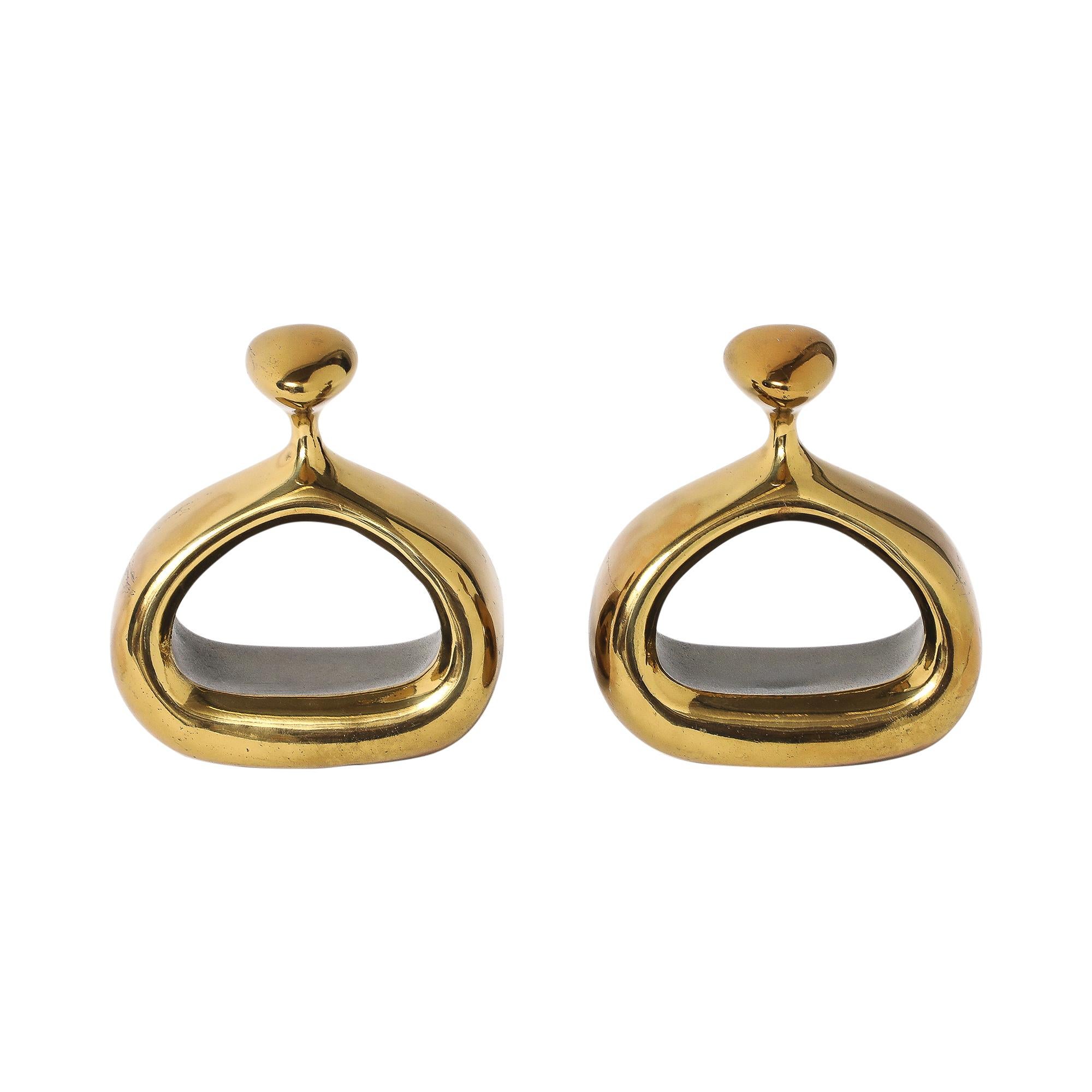 Plaqué Ben Seibel Stirrup Bookends, Brass, Jenfred-Ware, Raymor, Signed. en vente