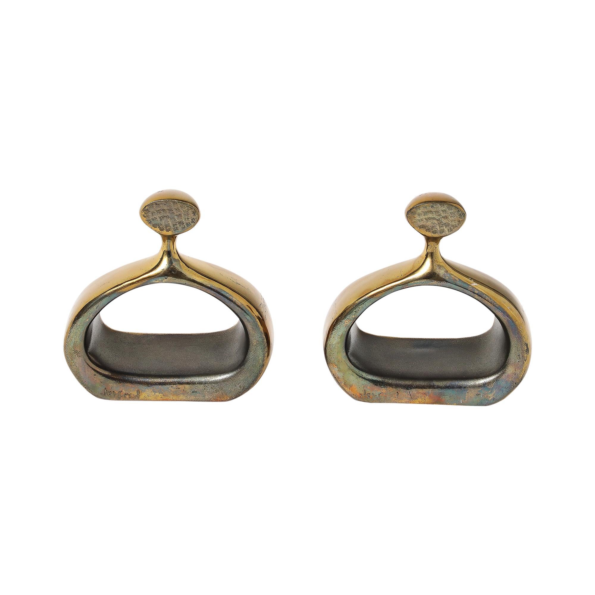 Ben Seibel Stirrup Bookends, Brass, Jenfred-Ware, Raymor, Signed. en vente 1