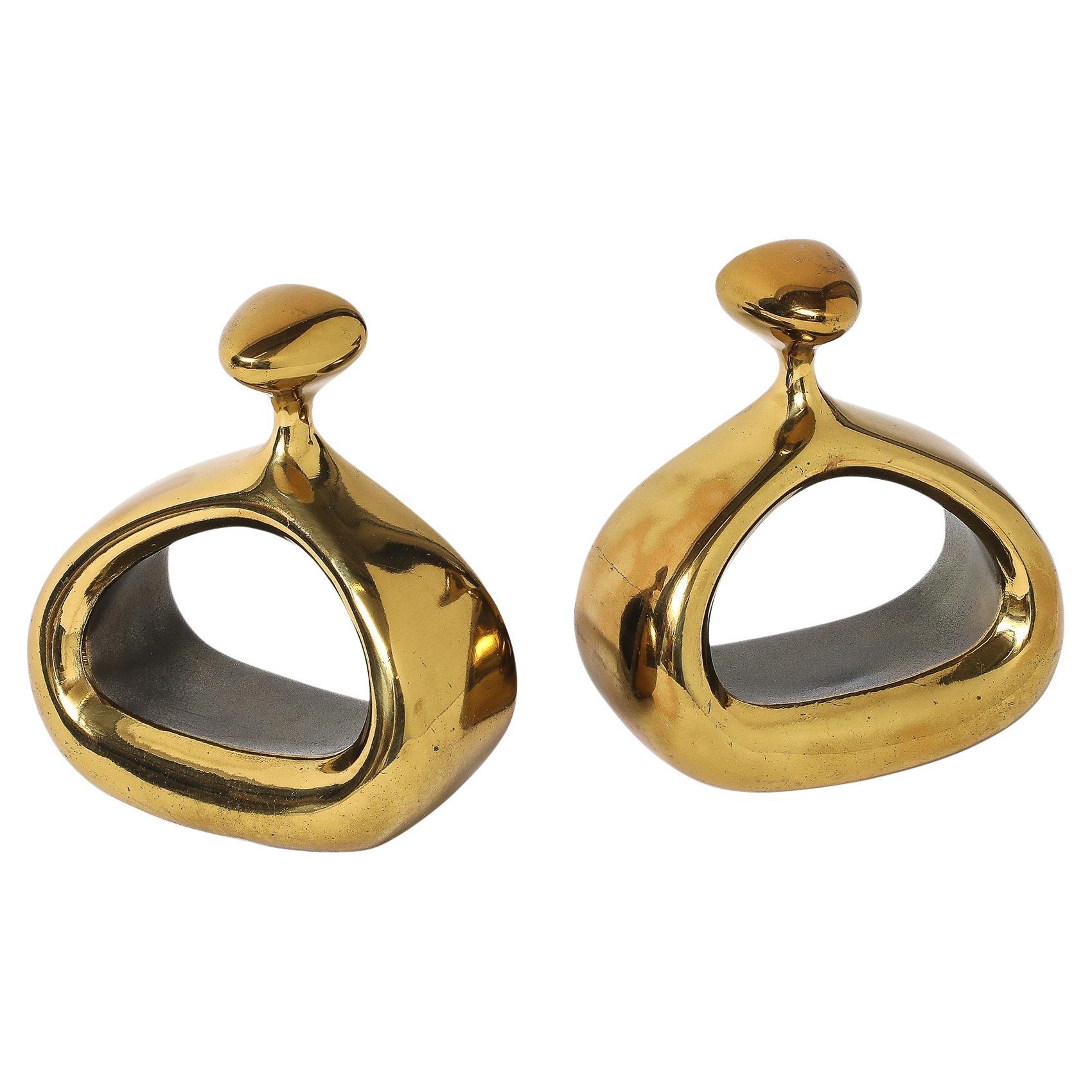 Ben Seibel Stirrup Bookends, Brass, Jenfred-Ware, Raymor, Signed. en vente