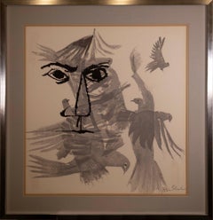 Ben Shahn Birds Over the City 1968 Modern Lithograph on Paper Framed