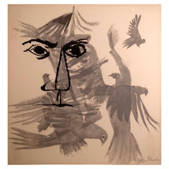 Moderne Lithographie „Vogel über der Stadt“ von Ben Shahn auf Papier, gerahmt, 1968