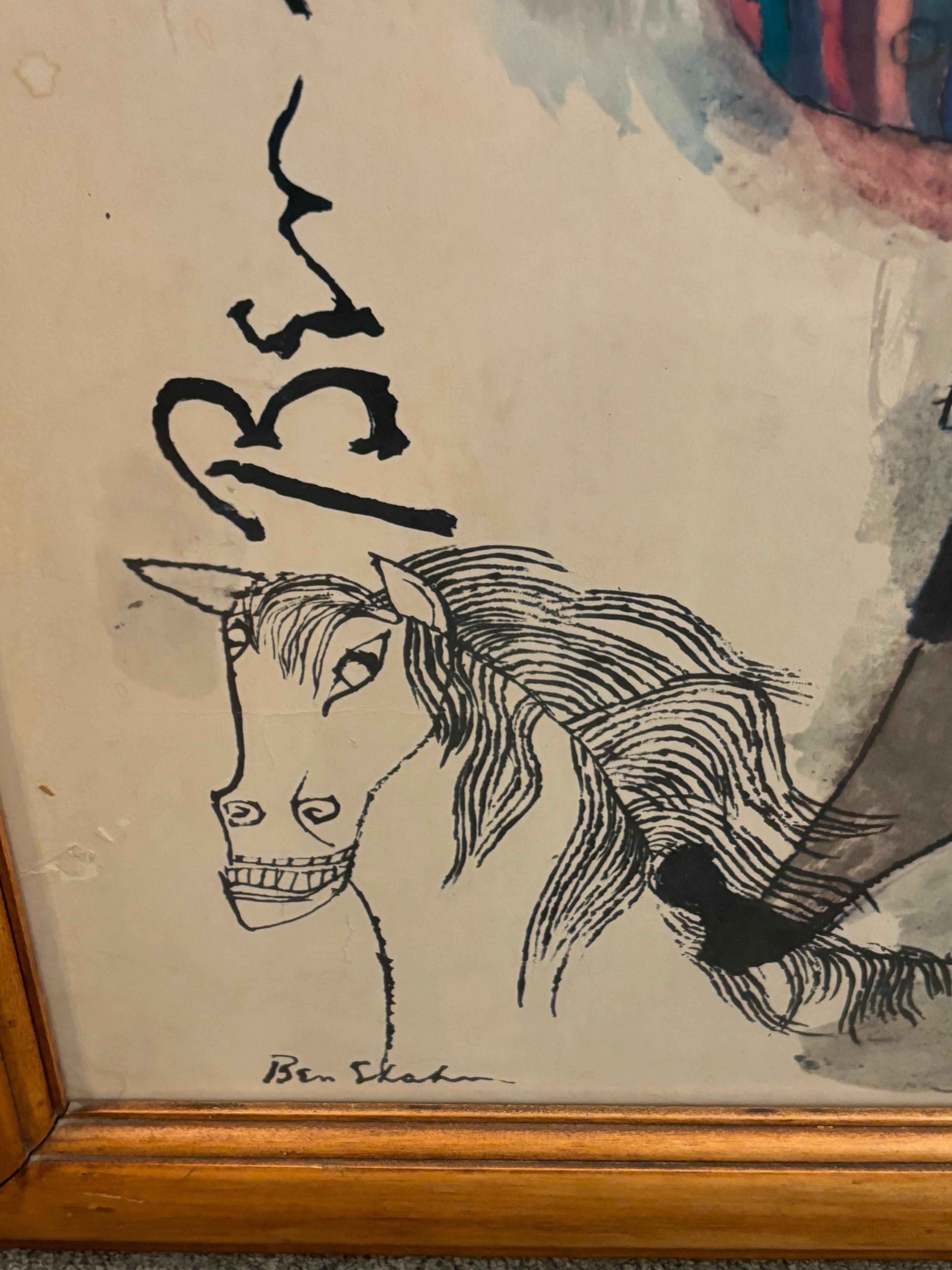 Ben Shahn Jester Exhibition Poster from the 1960's.  Framed in possibly an original frame from the period.