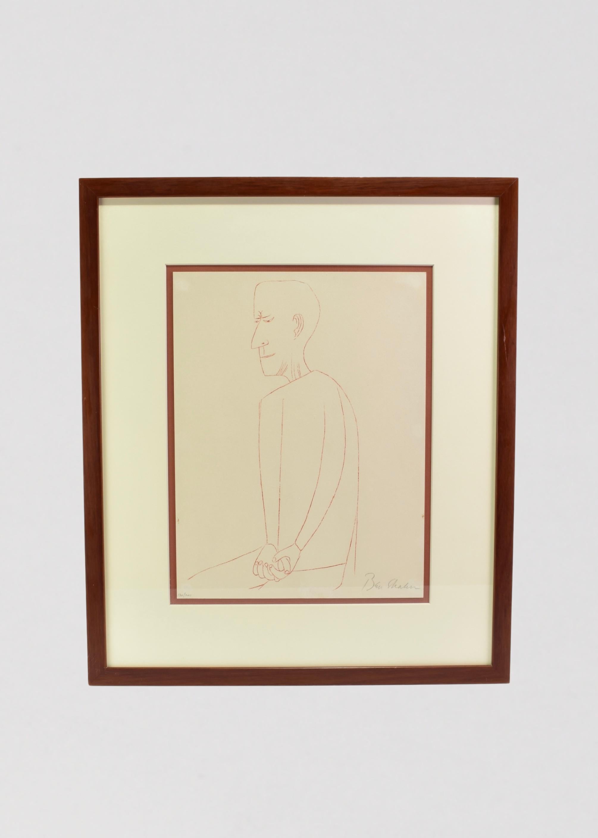 Lithografie von Ben Shahn, mit Bleistift signiert und nummeriert 130/200. Gerahmt in einem Holzrahmen mit weißem Passepartout und Draht auf der Rückseite.
