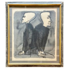 Ben Shahn Lithographie Druck. "Und Abschiede:: die man längst hatte kommen sehen" Zwei Figuren