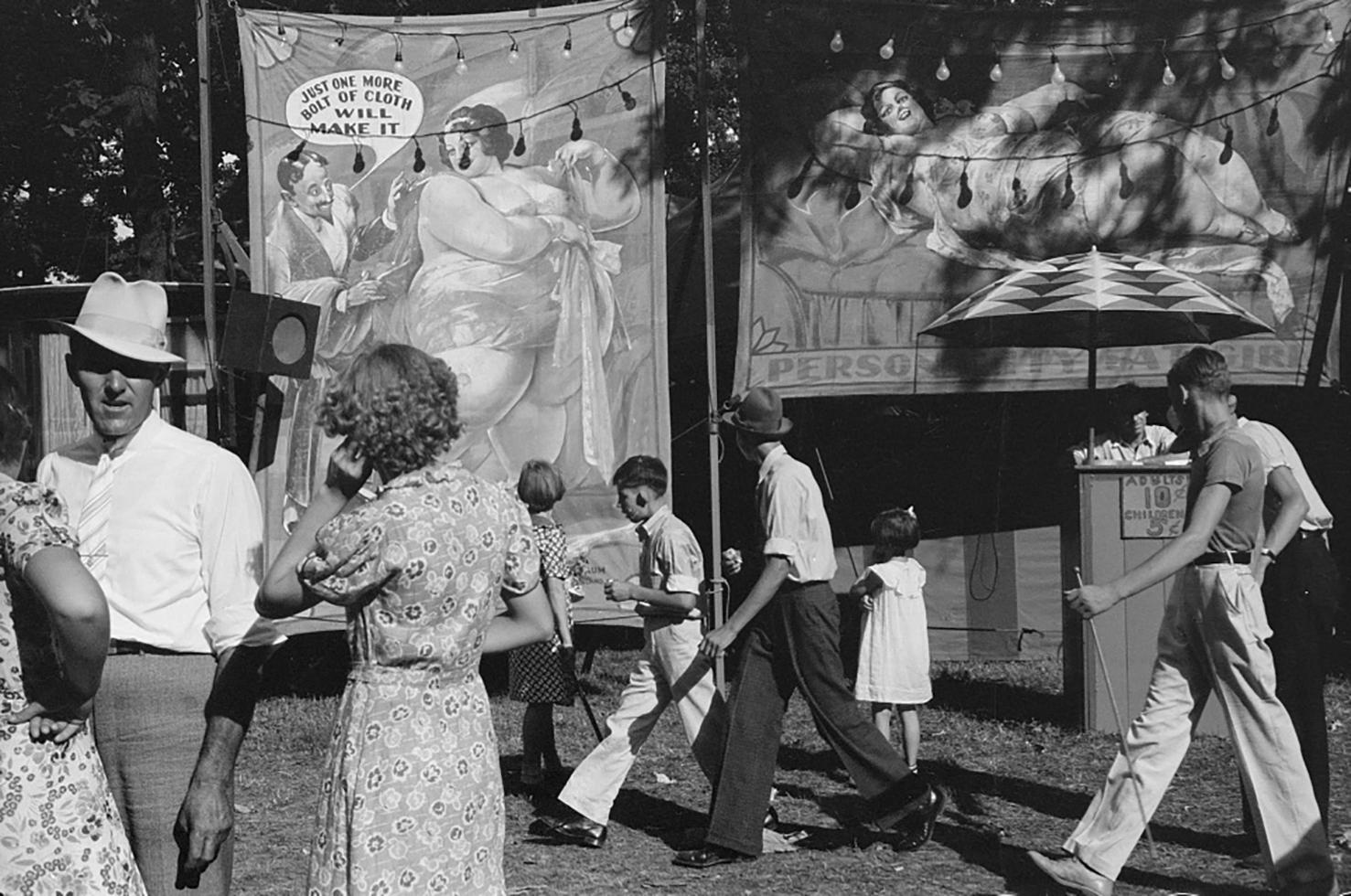Ben Shahn Black and White Photograph - Sideshow, county fair, central Ohio