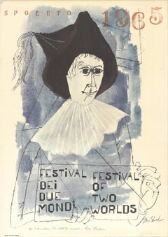 1965 After Ben Shahn 'Spoleto Festival' Modernism Black & White, Blue, Brown