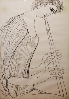 Ben Shahn Lithograph of "Boy Playing Double Oboe from Hallelujah"