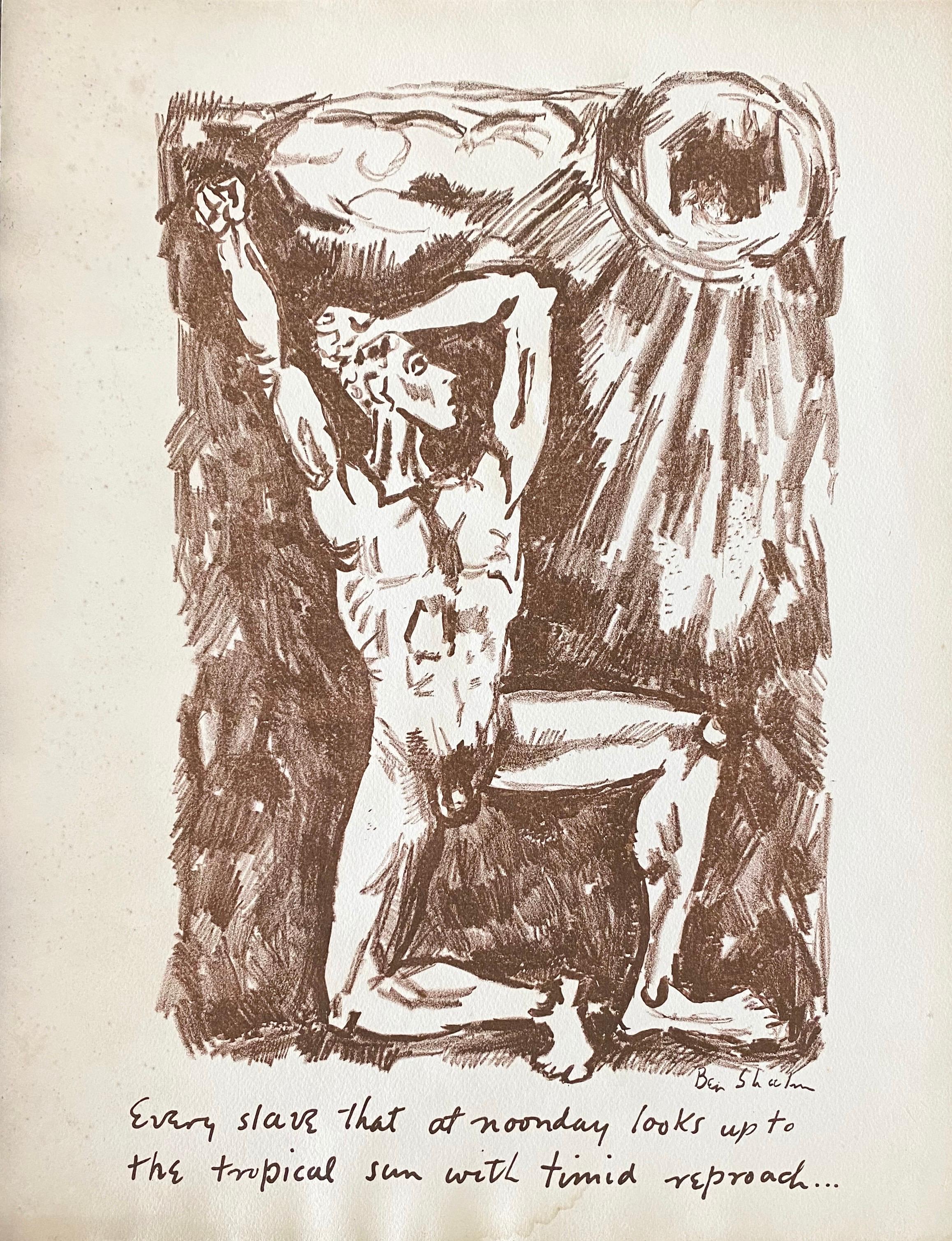 ESCASA OBRA TEMPRANA.  BEN SHAHN
Levana y los Dolores de Nuestra Señora.
litografía impresa en sepia sobre Papier Ancien, 1931. 13 1/8x9 7/8 pulgadas (hojas), márgenes completos, suelto tal como se publicó.
Uno de sólo 12 ejemplares numerados, de