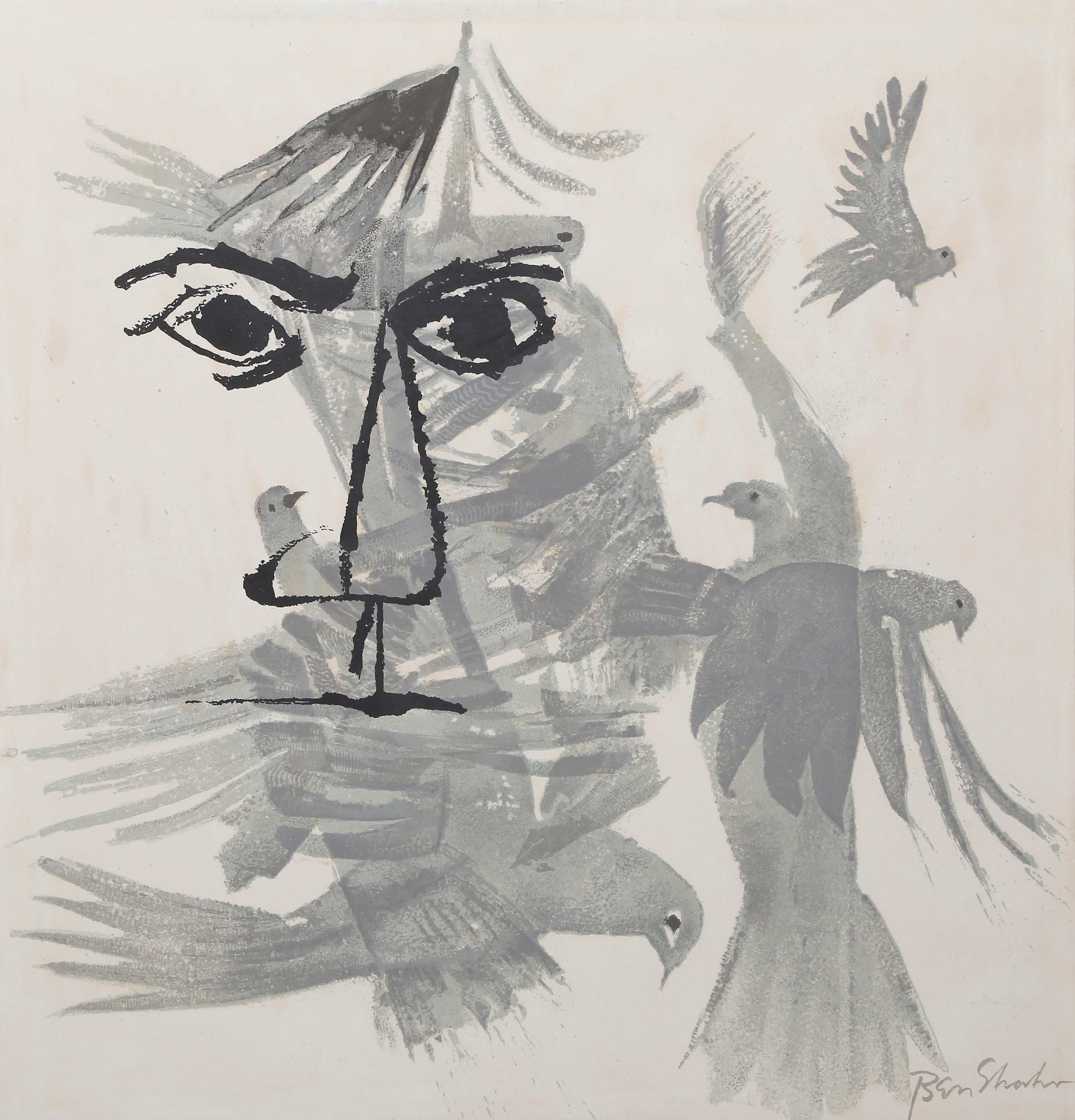  Ben Shahn, Lithuanian/American (1898 - 1969) -  Birds Over The City, Year:  1968, Medium:  Poster, Size:  21.5 x 21 in. (54.61 x 53.34 cm), Printer:  Atelier Mourlot, Publisher:  Mourlot 
