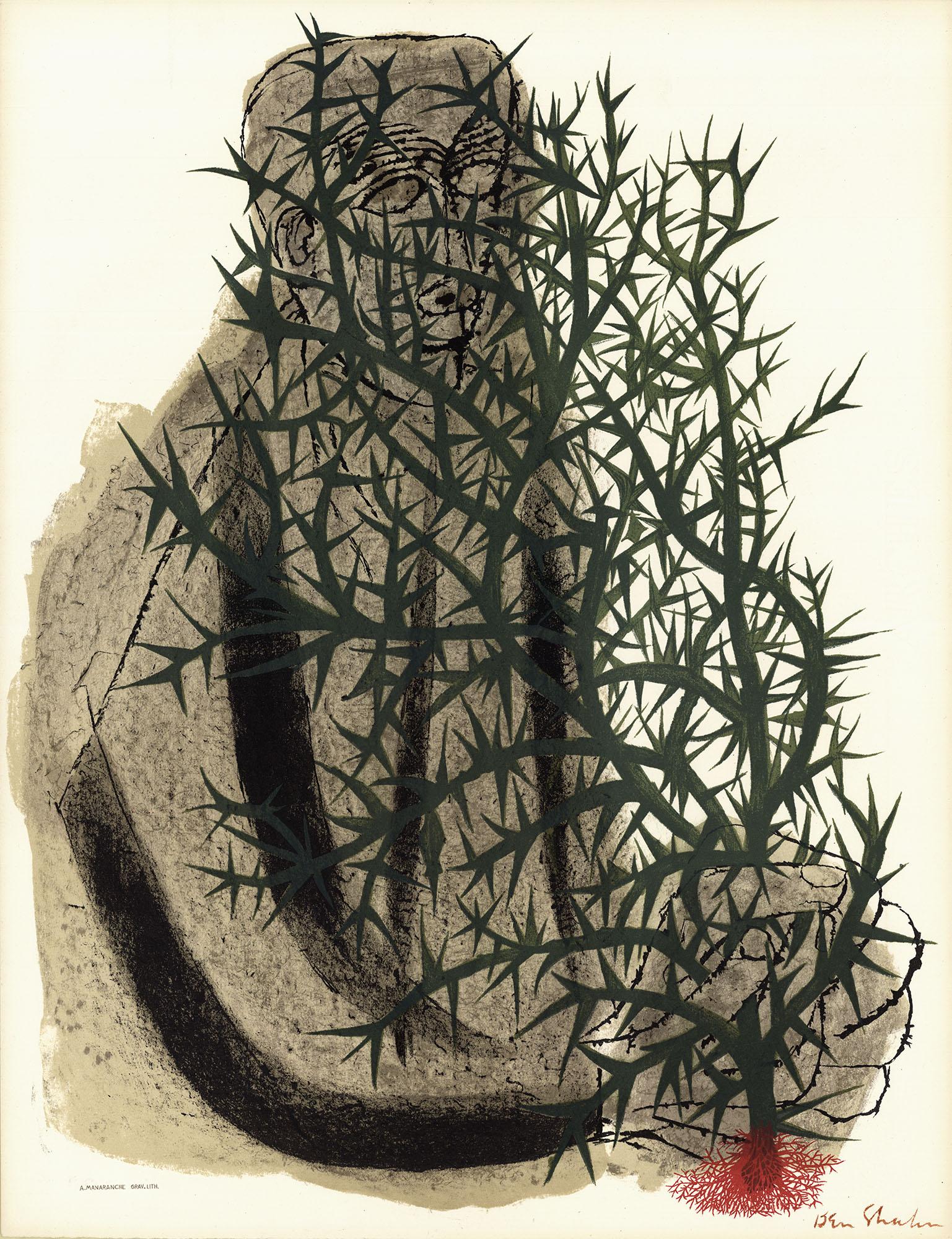 Ben Shahn Figurative Print - Blind Botanist Lithograph, Modern Style, Signed, Circa 200, 1963