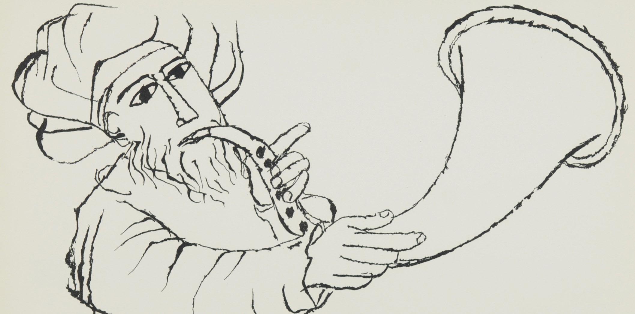 Man Sounding Horn (Psalm 150) - American Modern Print by Ben Shahn