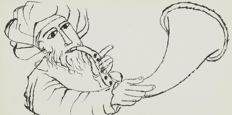 Man Sounding Horn (Psalm 150) - Gray Figurative Print by Ben Shahn