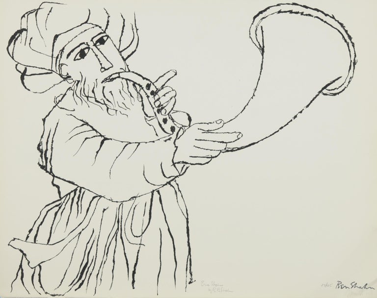 Ben Shahn Figurative Print - Man Sounding Horn (Psalm 150)