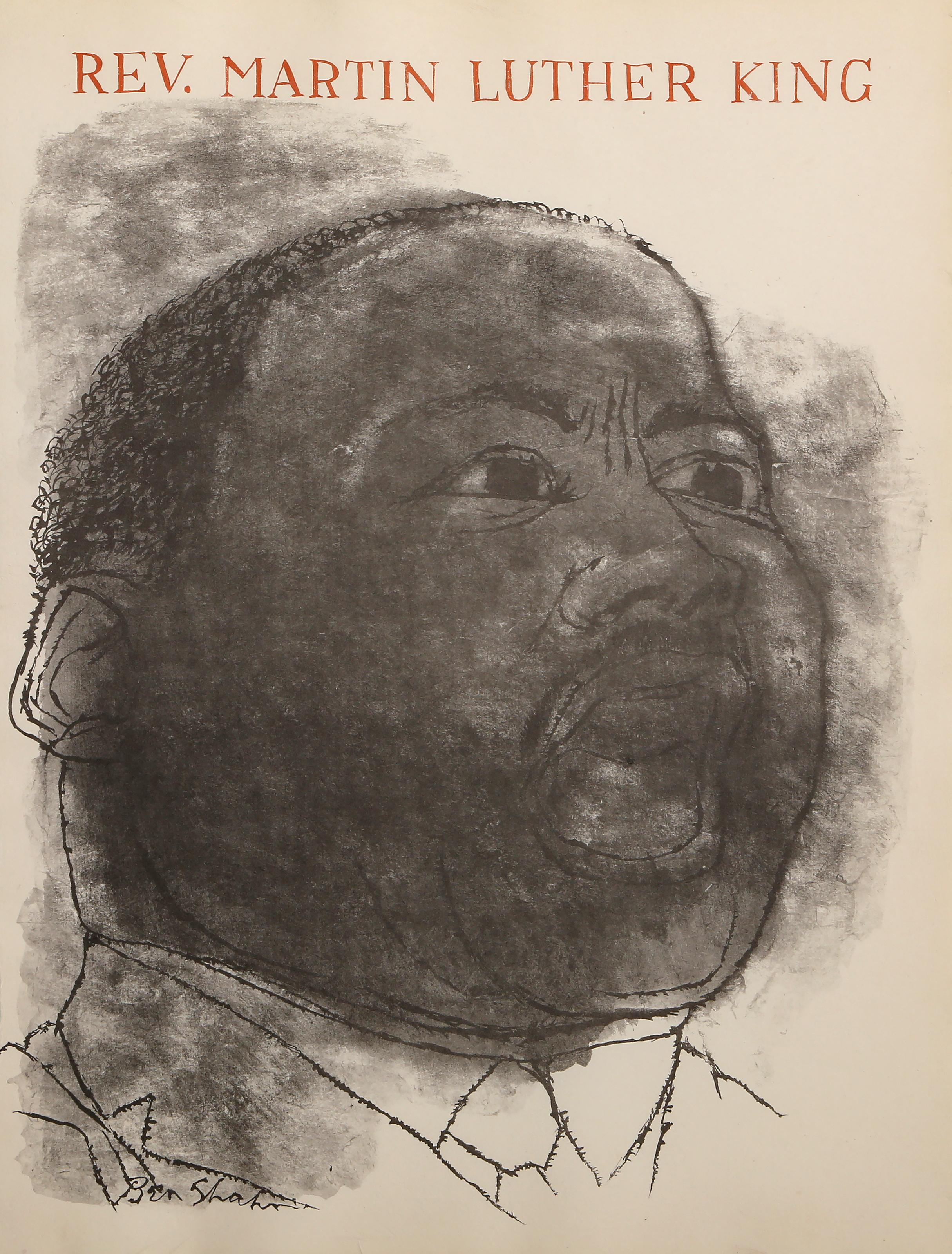 Martin Luther King, tiré de The Nine Drawings Suite, lithographie moderne de Ben Shahn