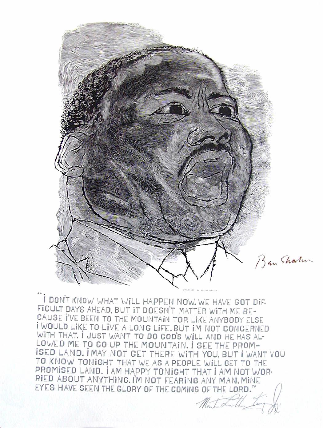 Ben Shahn Figurative Print – Stefan Martin Luther King:: I Have A Dream - Stefan Martin Schwarz-Weiß-Porträt