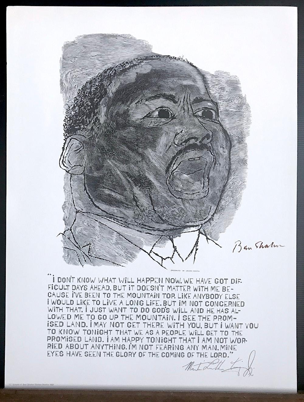 BEN SHAHN- Martin Luther King, Jr. - I Have A Dream is a limited run, plate signed commemorative lithograph recreated after the wood engraving by Stefan Martin(1936 - 1994), an American wood engraver and illustrator. Printed using traditional