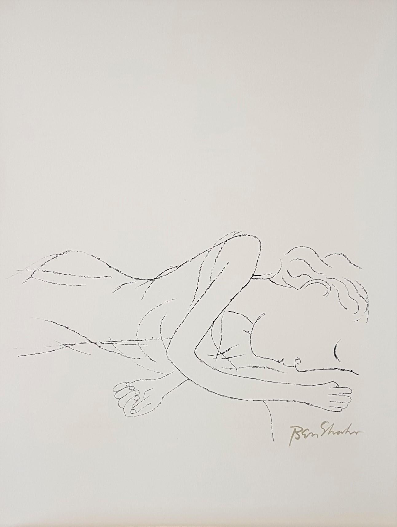 Von hellen, weißen, schlafenden Frauen im Kinderbett – „For the Sake of A Single Verse“ – Print von Ben Shahn