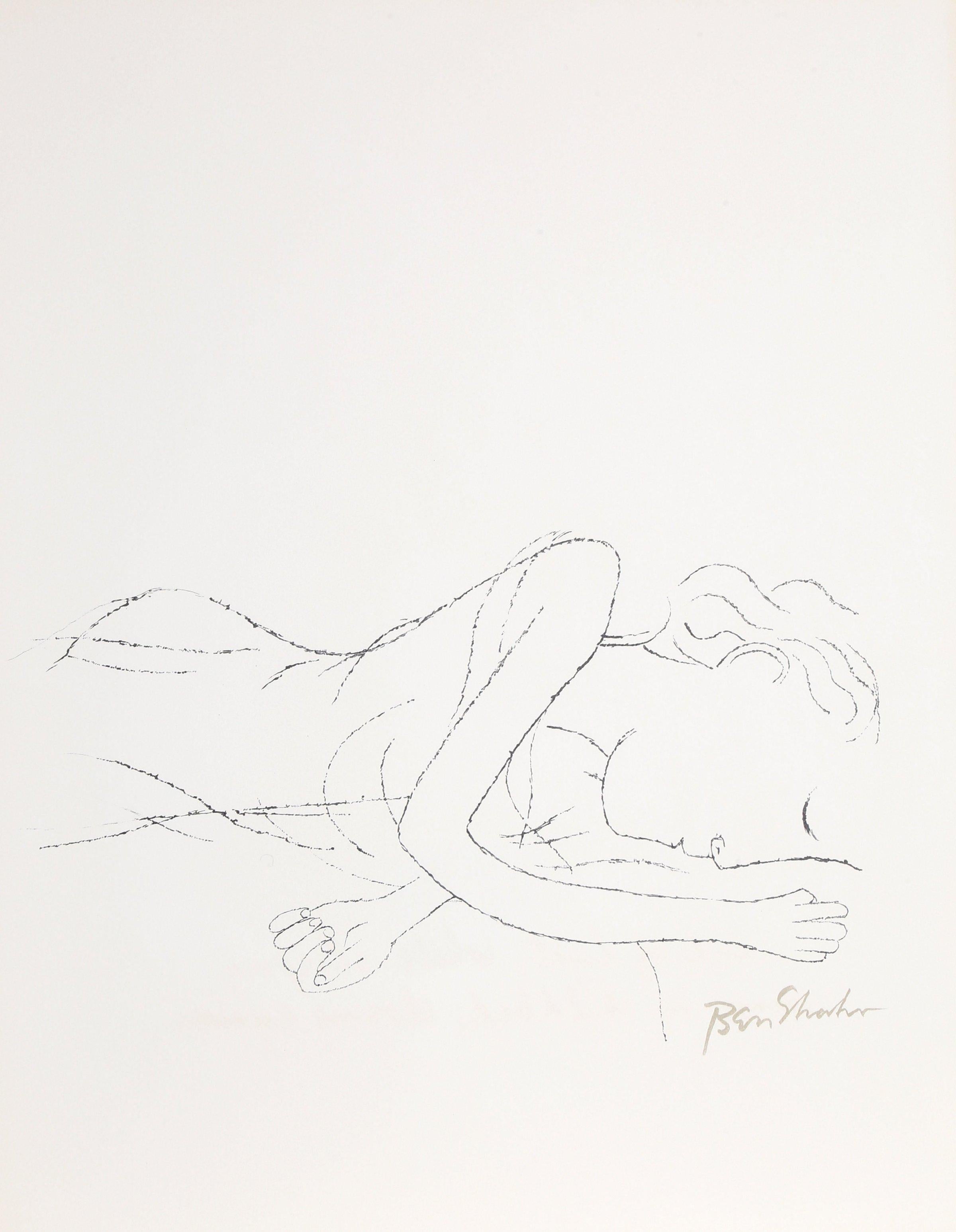 Ben Shahn Portrait Print - Of Light, White Sleeping Women in Childbed from the Rilke Portfolio