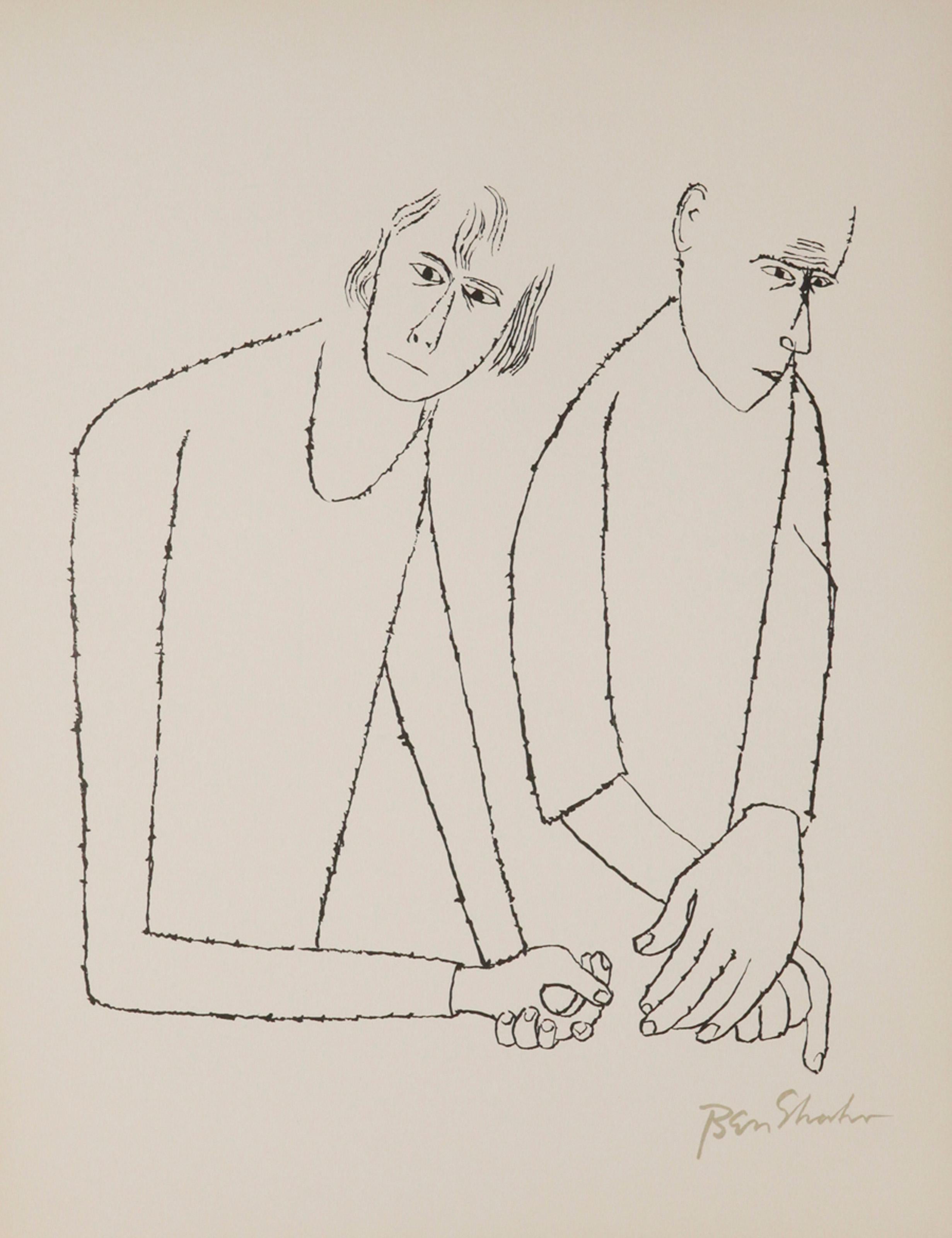 Artist: Ben Shahn, American (1898 - 1969)
Title: To Parents One Had to Hurt from the Rilke Portfolio
Year: 1968
Medium: Lithograph on Arches, signed in the plate
Edition: 750
Size: 22.5 x 17.75 in. (57.15 x 45.09 cm)

Printer: Atelier Mourlot Ltd.,