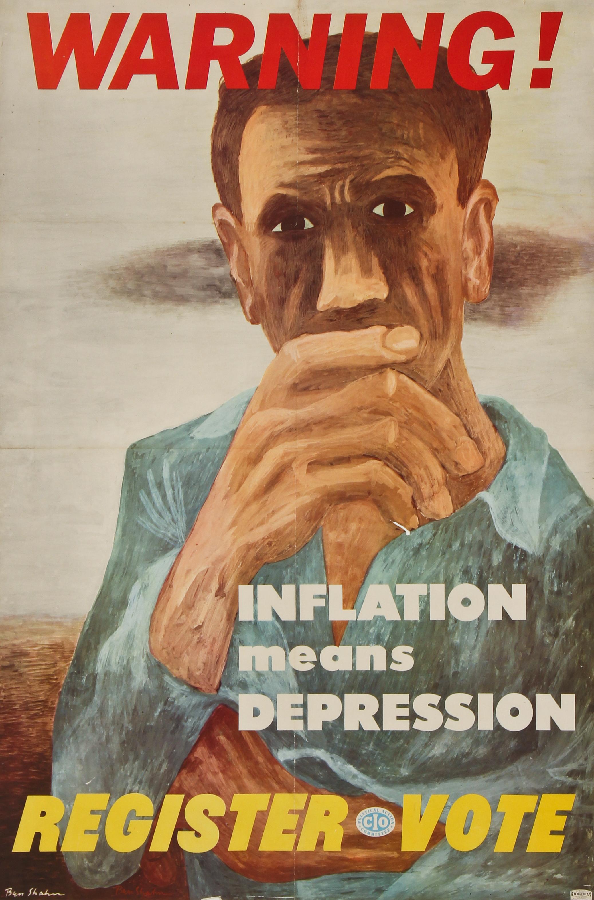 Figurative Print Ben Shahn - ATTENTION ! Registerez-vous, INFLATION signifie DEPRESSION
