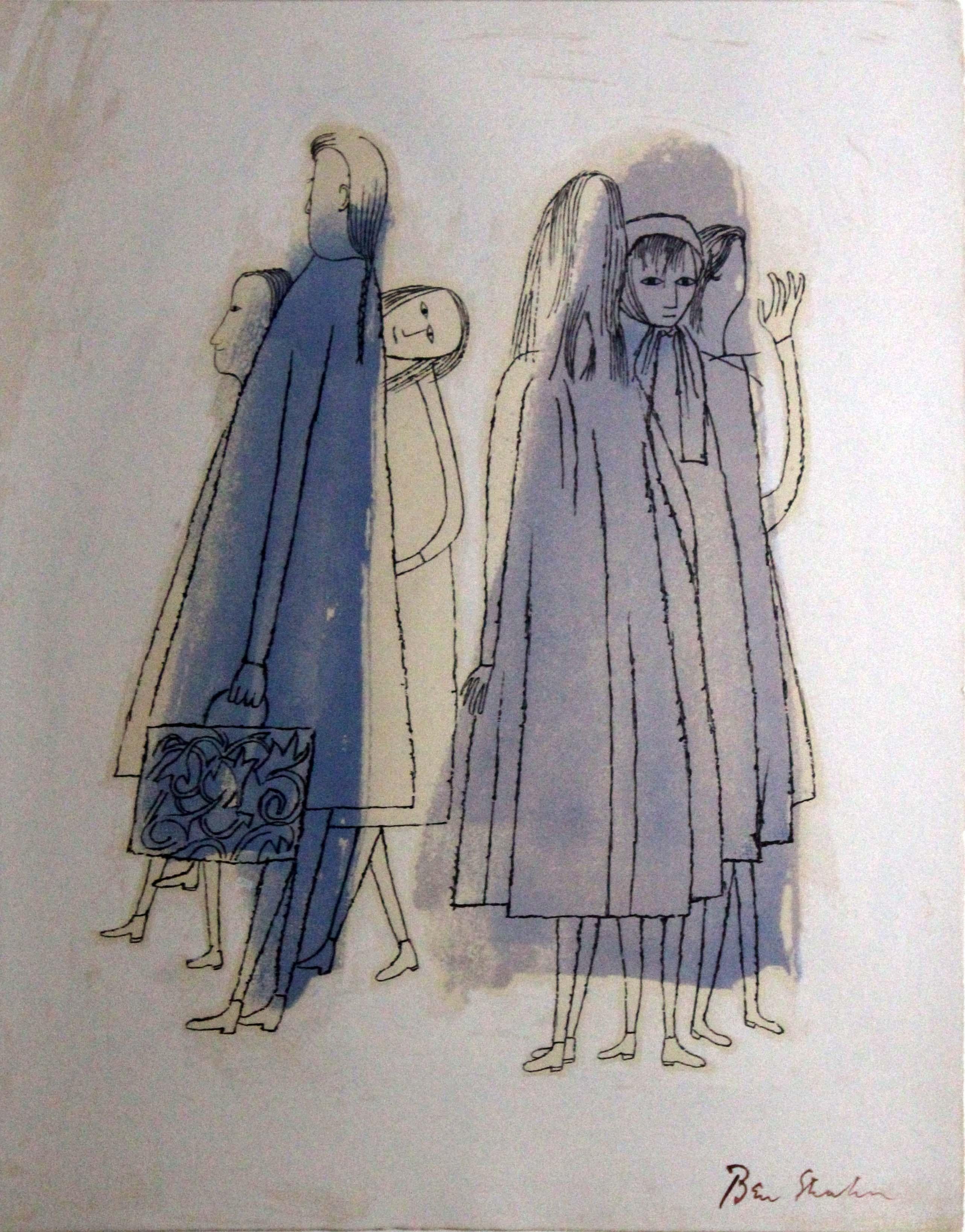An intriguing and sentimental lithograph titled To Days of Childhood That are Still Unexplained by Ben Shahn. From the Rainier Maria Rilke portfolio, For the Sake of a Single Verse, New York, 1968, First edition lithograph printed in colors at