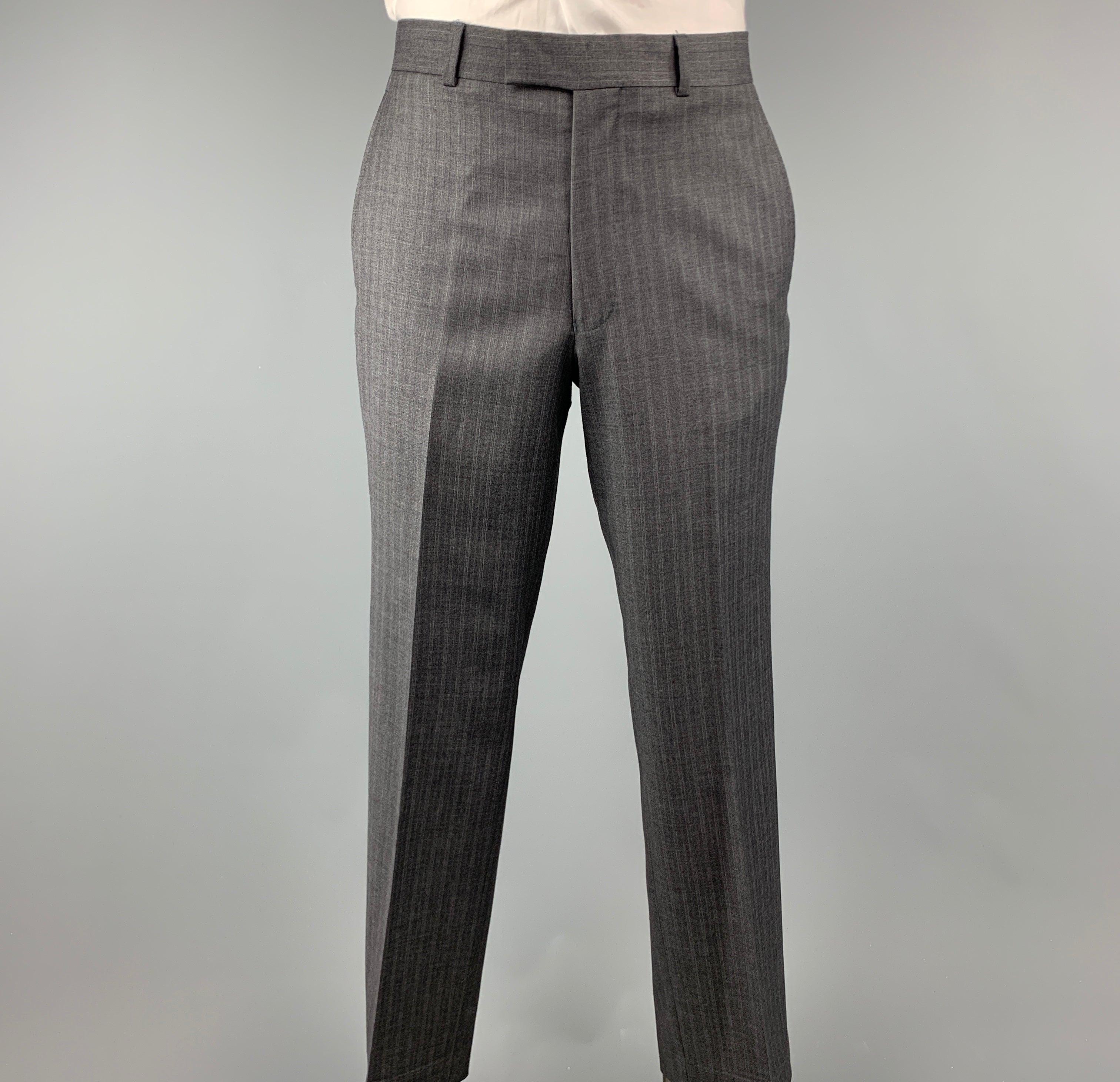 Men's BEN SHERMAN 40 Gray Stripe Wool 33 x 30 Notch Lapel  Suit For Sale