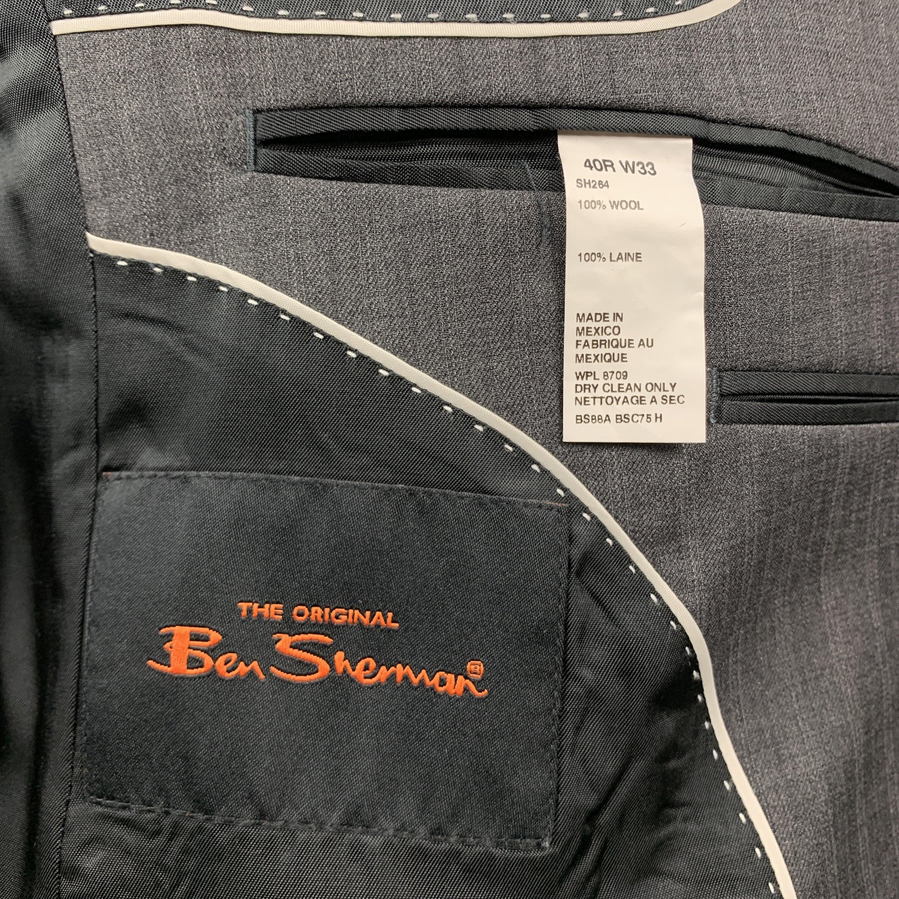 BEN SHERMAN 40 Grau gestreifte Wolle 33 x 30 Zoll Revers mit Streifen  Anzug im Angebot 2