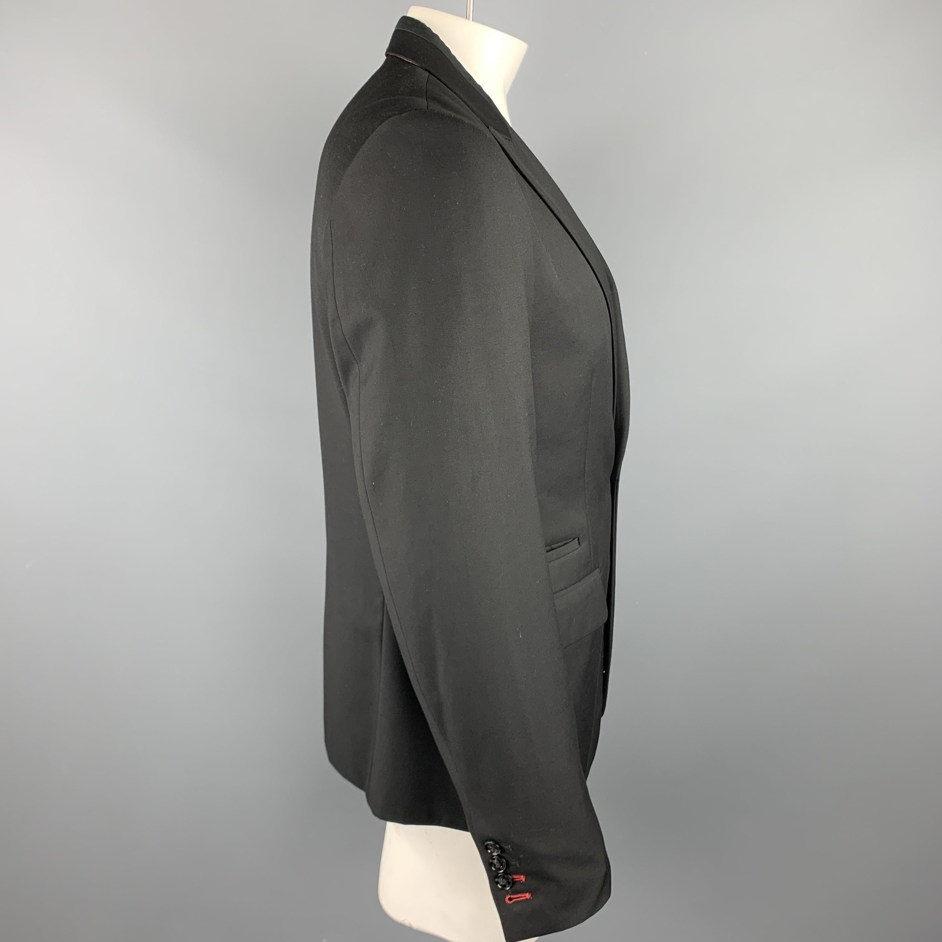 Men's BEN SHERMAN Size L Black Solid Polyester Blend Peak Lapel Sport Coat For Sale