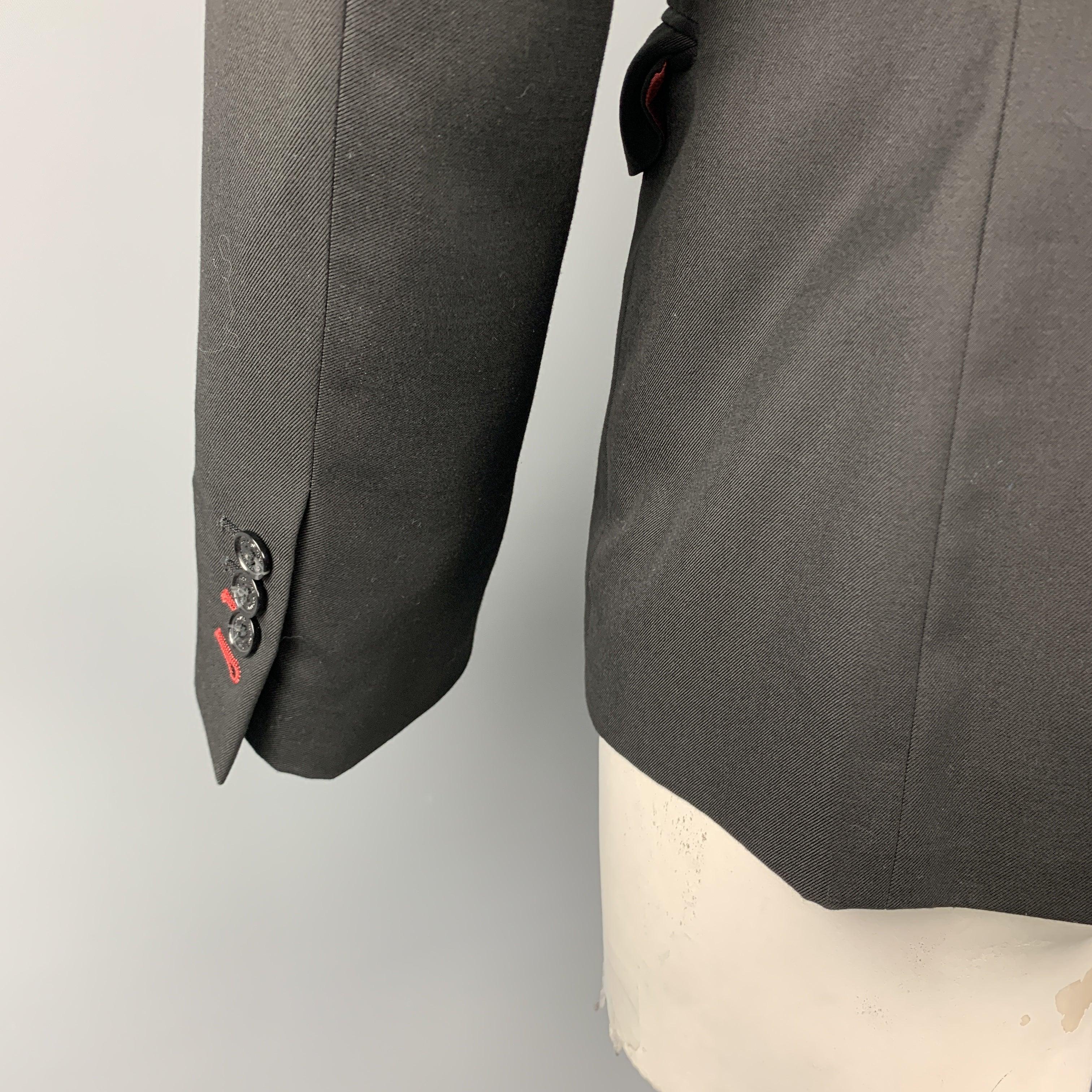 BEN SHERMAN Size L Black Solid Polyester Blend Peak Lapel Sport Coat For Sale 2