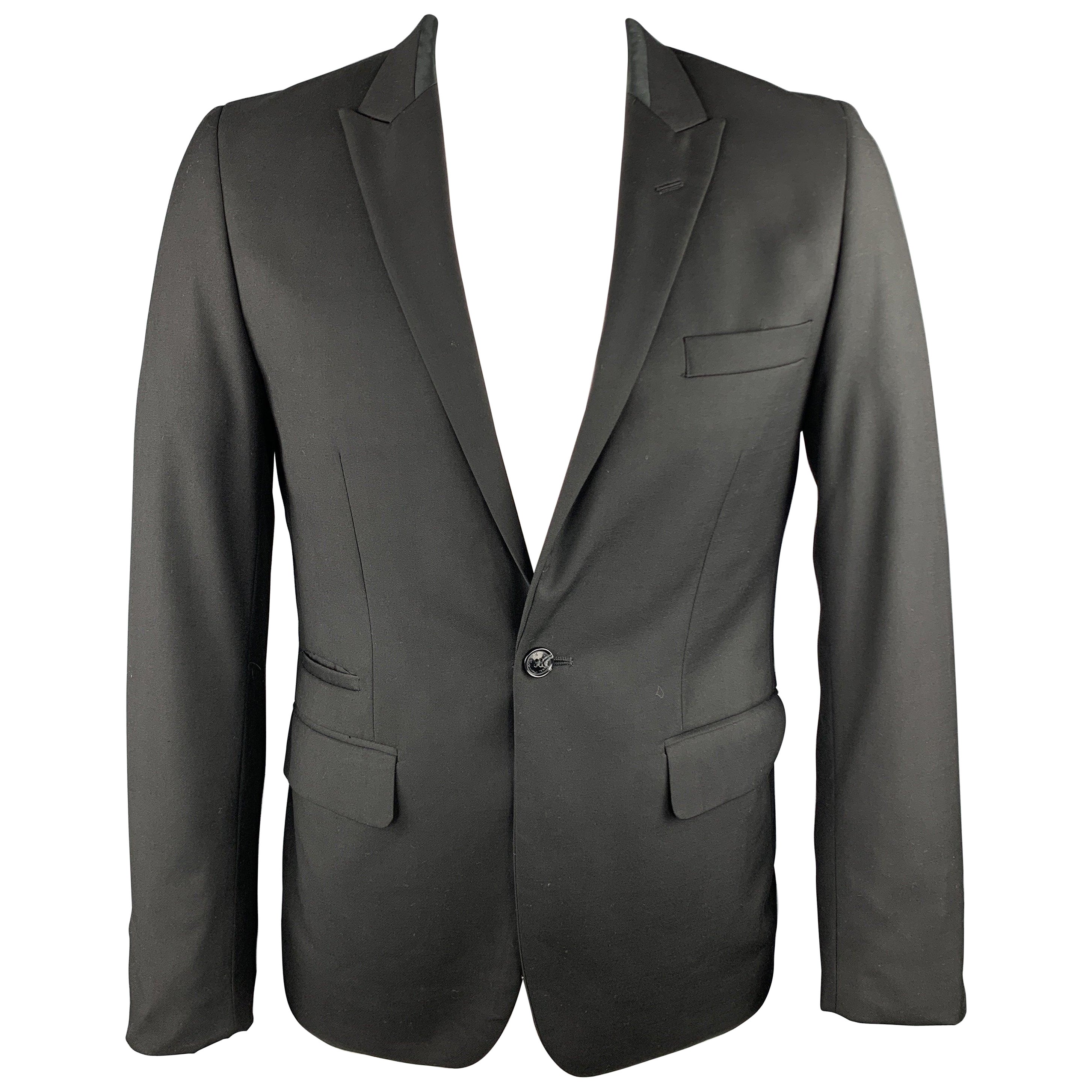 BEN SHERMAN Talla L Negro Sólido Mezcla de Poliéster Capucha Solapa de Pico en venta