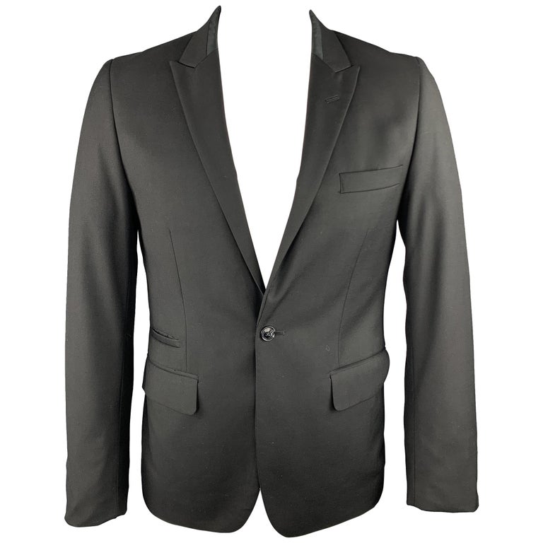 BEN SHERMAN Size L Black Solid Polyester Blend Peak Lapel Sport Coat ...