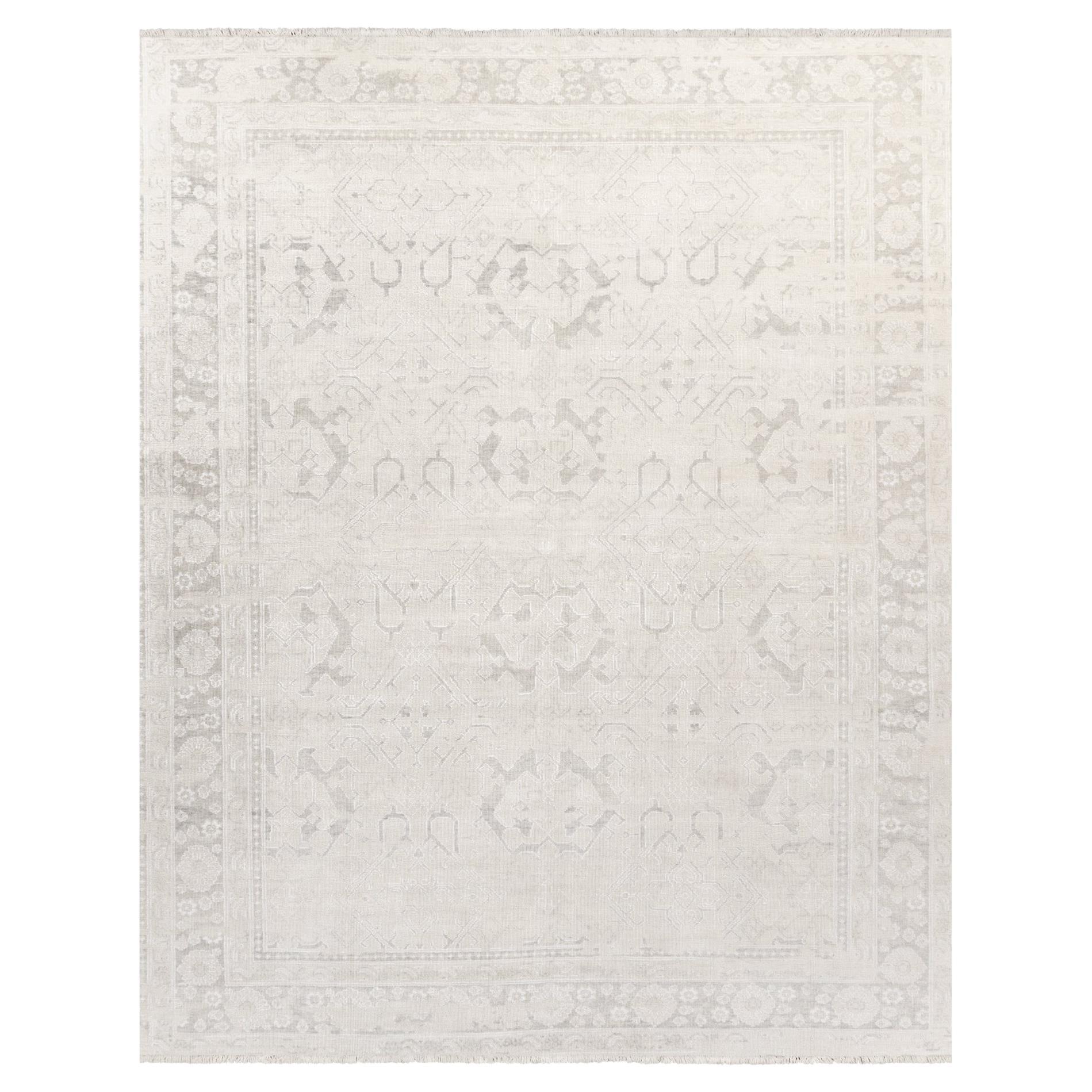 Ben Soleimani 10' x 14' Ivory / Silver Traditional Wool and Viscose Rug