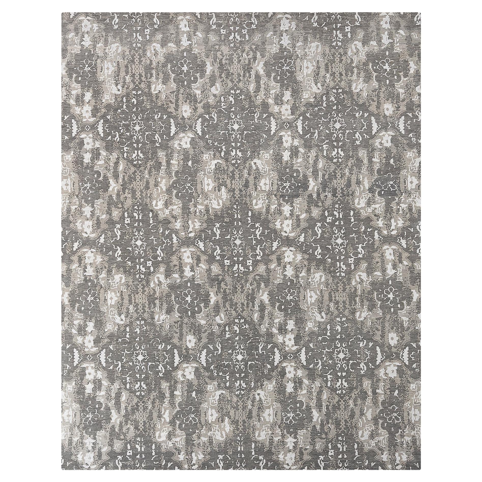 Ben Soleimani 12' x 15' Charcoal / Grey Traditional Wool and Viscose Rug For Sale